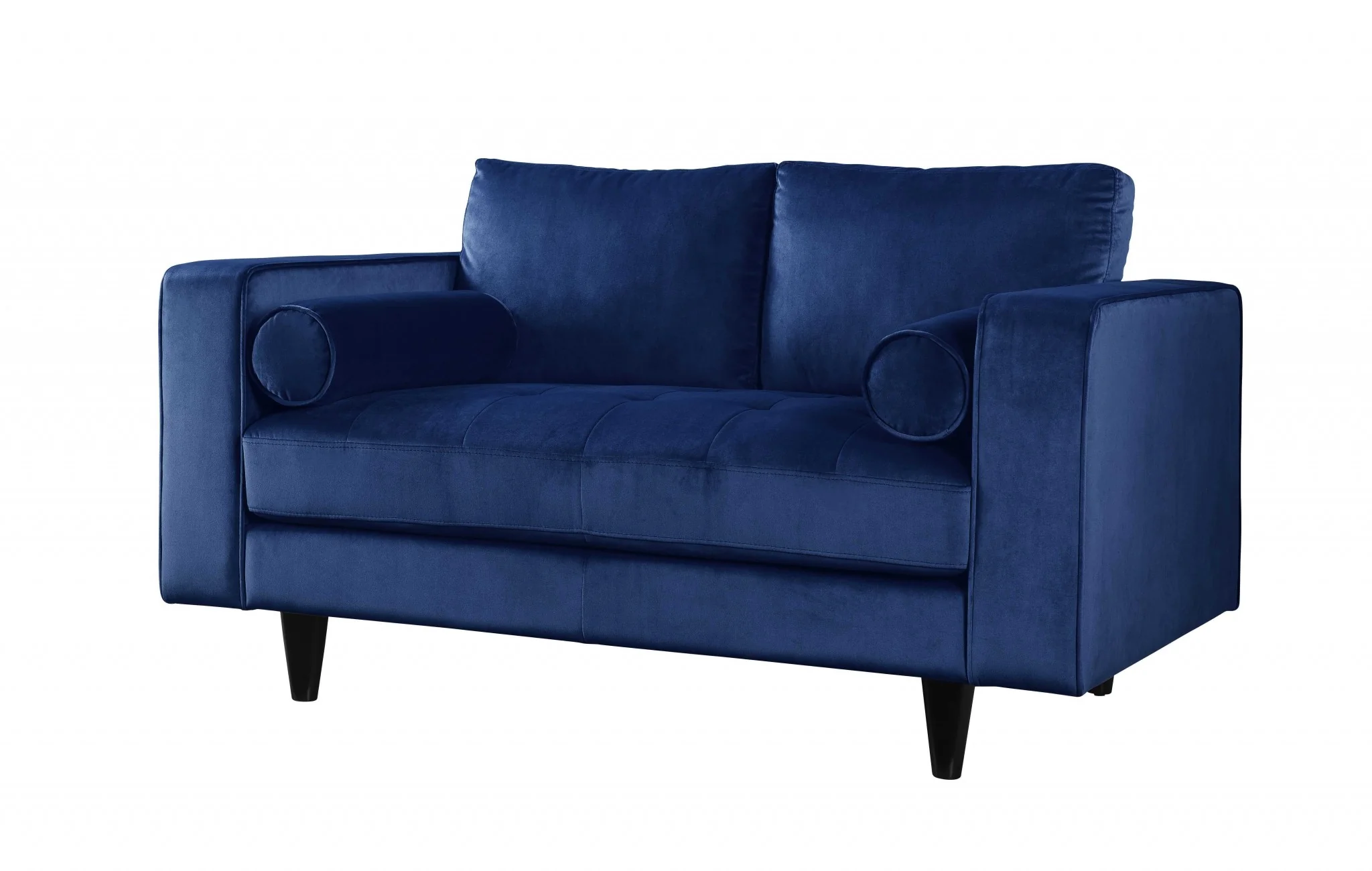 Navy Velvet Loveseat w Pillows By Homeroots - Image 2