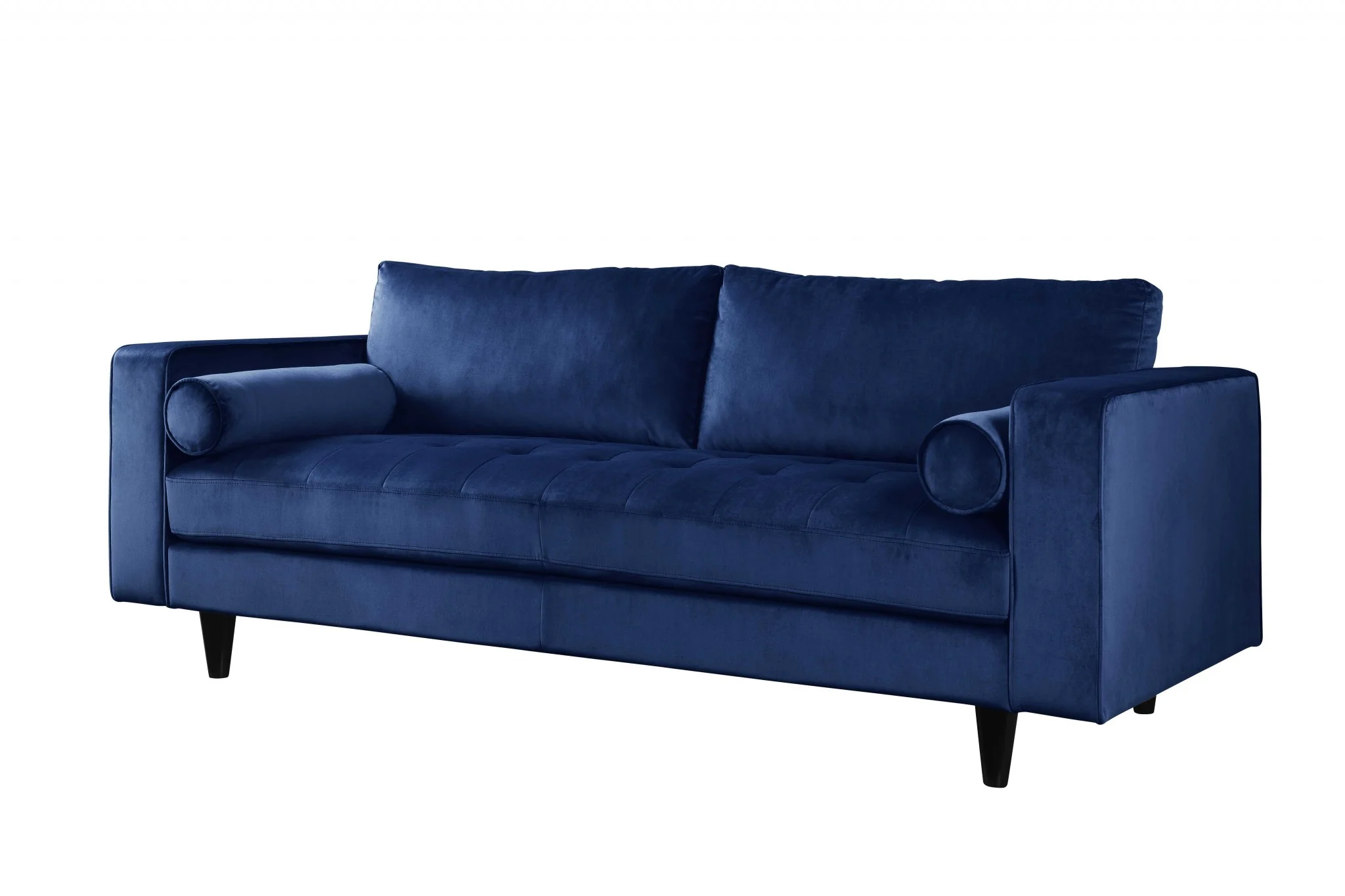 Navy Velvet Sofa w Pillows By Homeroots - Image 2