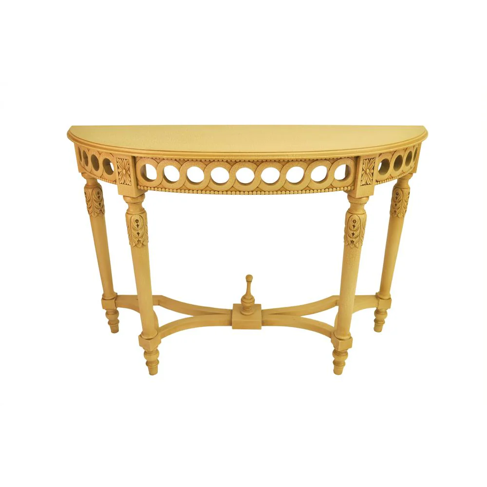 Neoclassical Demilune Console W/ Crackle Finish Table Top By Anderson Teak - Image 2
