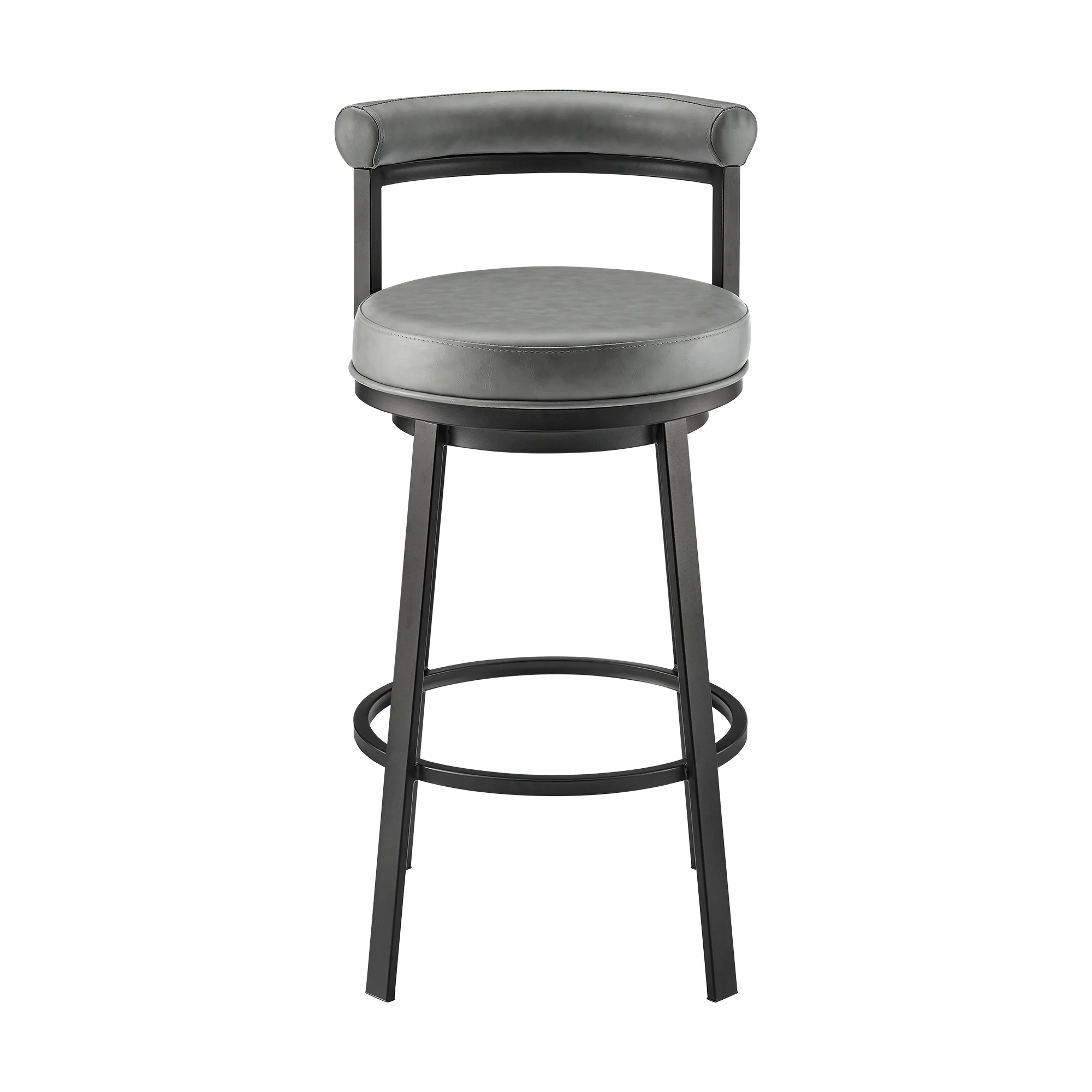 Neura Swivel Counter or Bar Stool in Black Finish with Grey Faux Leather By Armen Living - Image 3