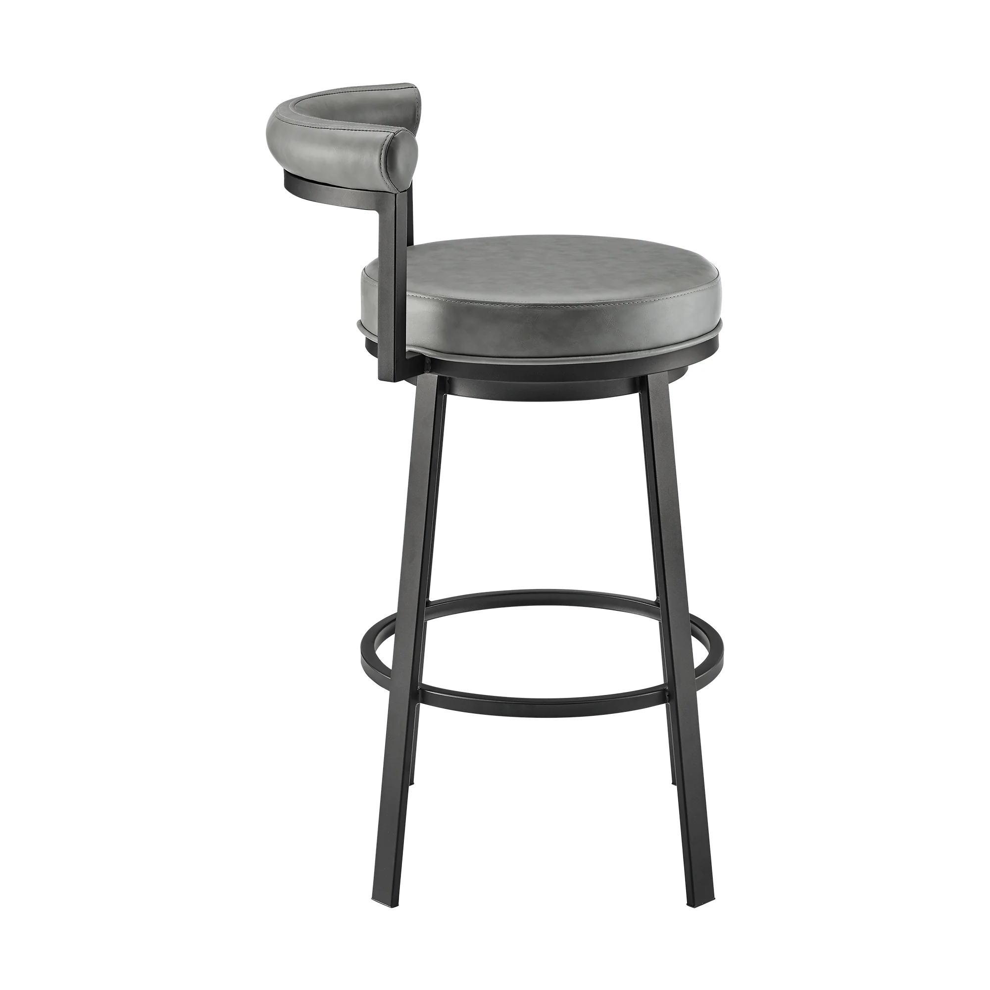 Neura Swivel Counter or Bar Stool in Black Finish with Grey Faux Leather By Armen Living - Image 4