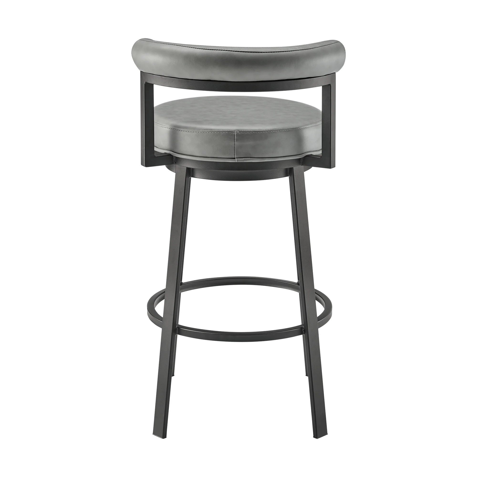 Neura Swivel Counter or Bar Stool in Black Finish with Grey Faux Leather By Armen Living - Image 6