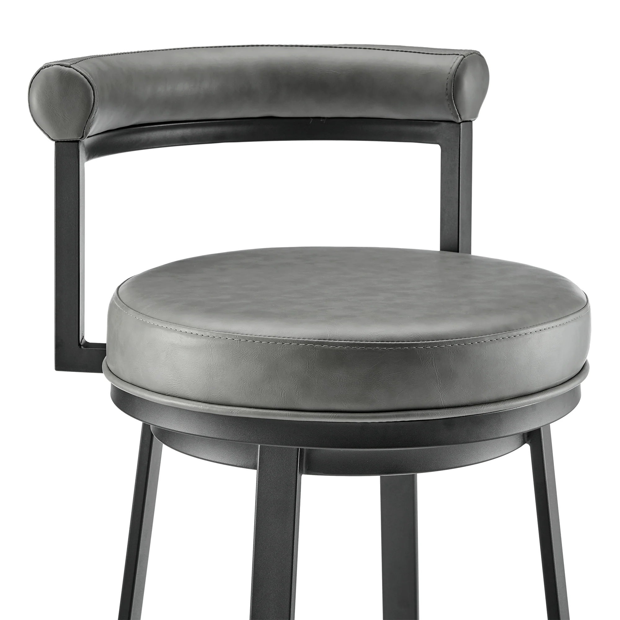 Neura Swivel Counter or Bar Stool in Black Finish with Grey Faux Leather By Armen Living - Image 7