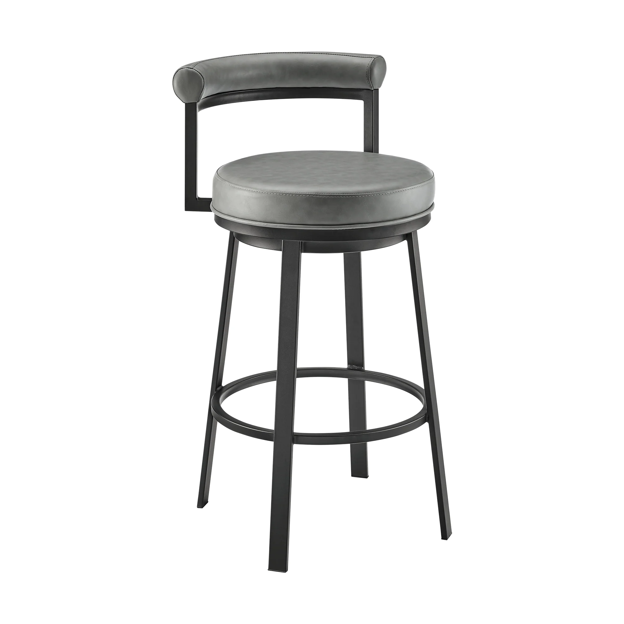 Neura Swivel Counter or Bar Stool in Black Finish with Grey Faux Leather By Armen Living - Image 2
