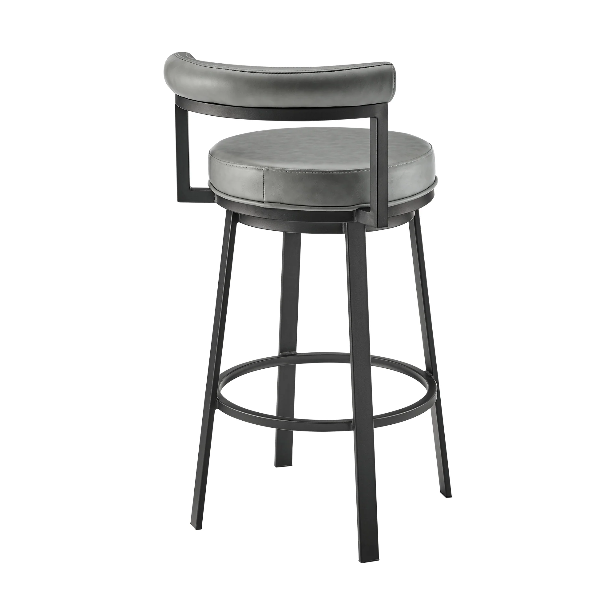 Neura Swivel Counter or Bar Stool in Black Finish with Grey Faux Leather By Armen Living - Image 5