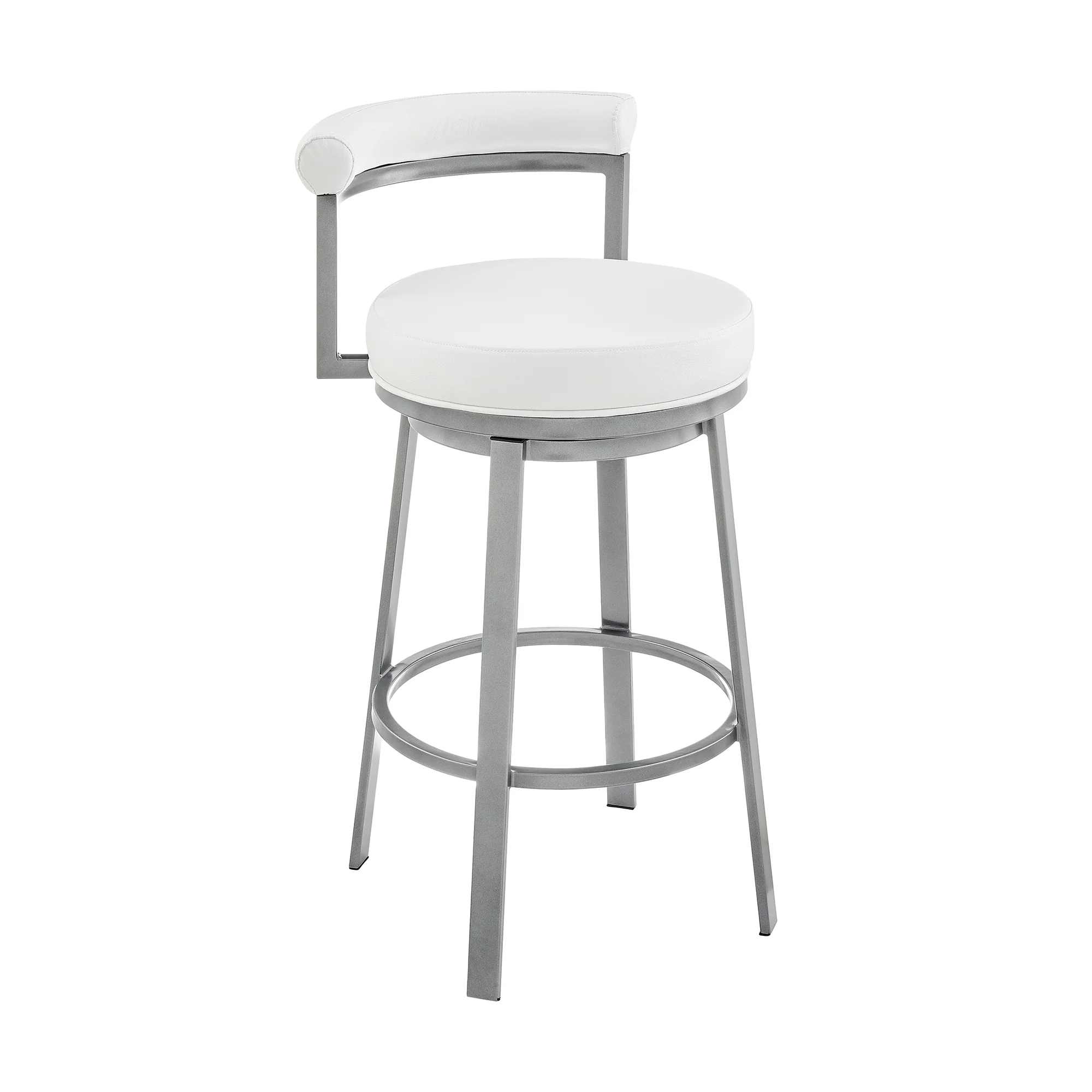 Neura Swivel Counter or Bar Stool in Cloud Finish with White Faux Leather By Armen Living - Image 2