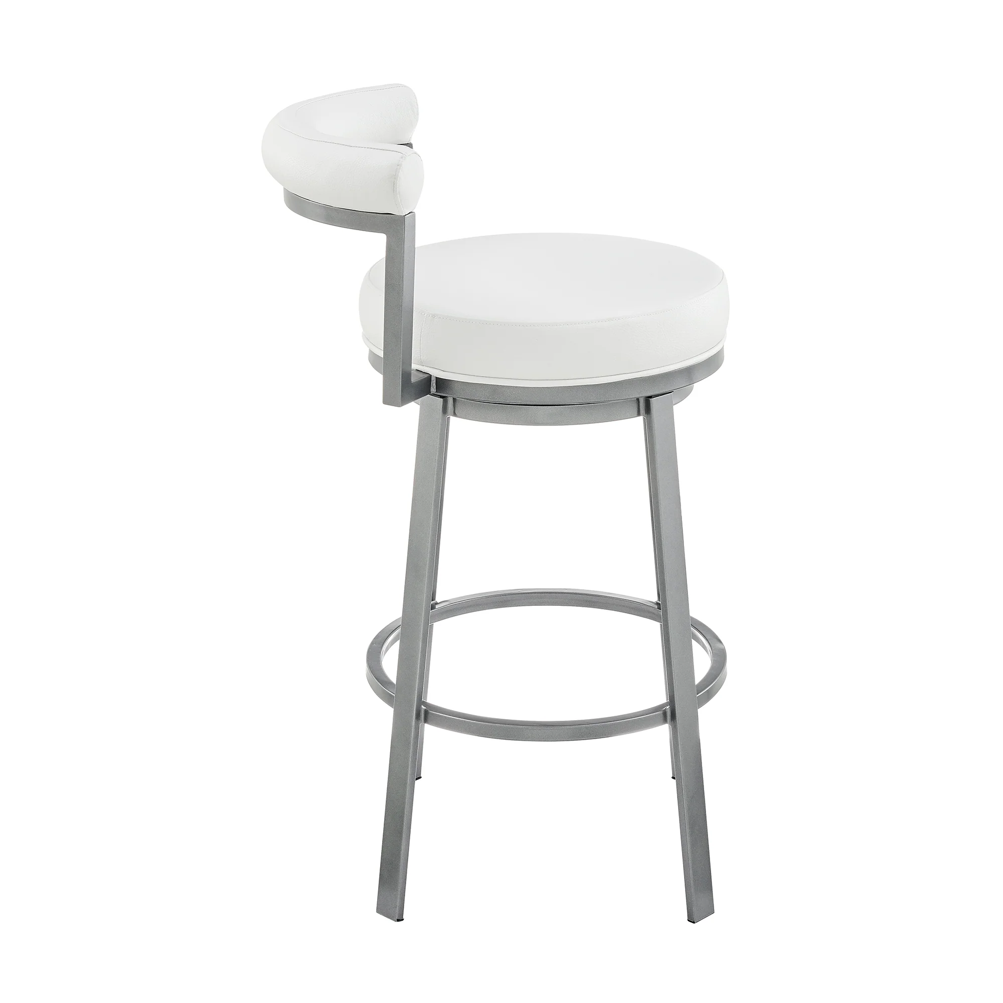 Neura Swivel Counter or Bar Stool in Cloud Finish with White Faux Leather By Armen Living - Image 4