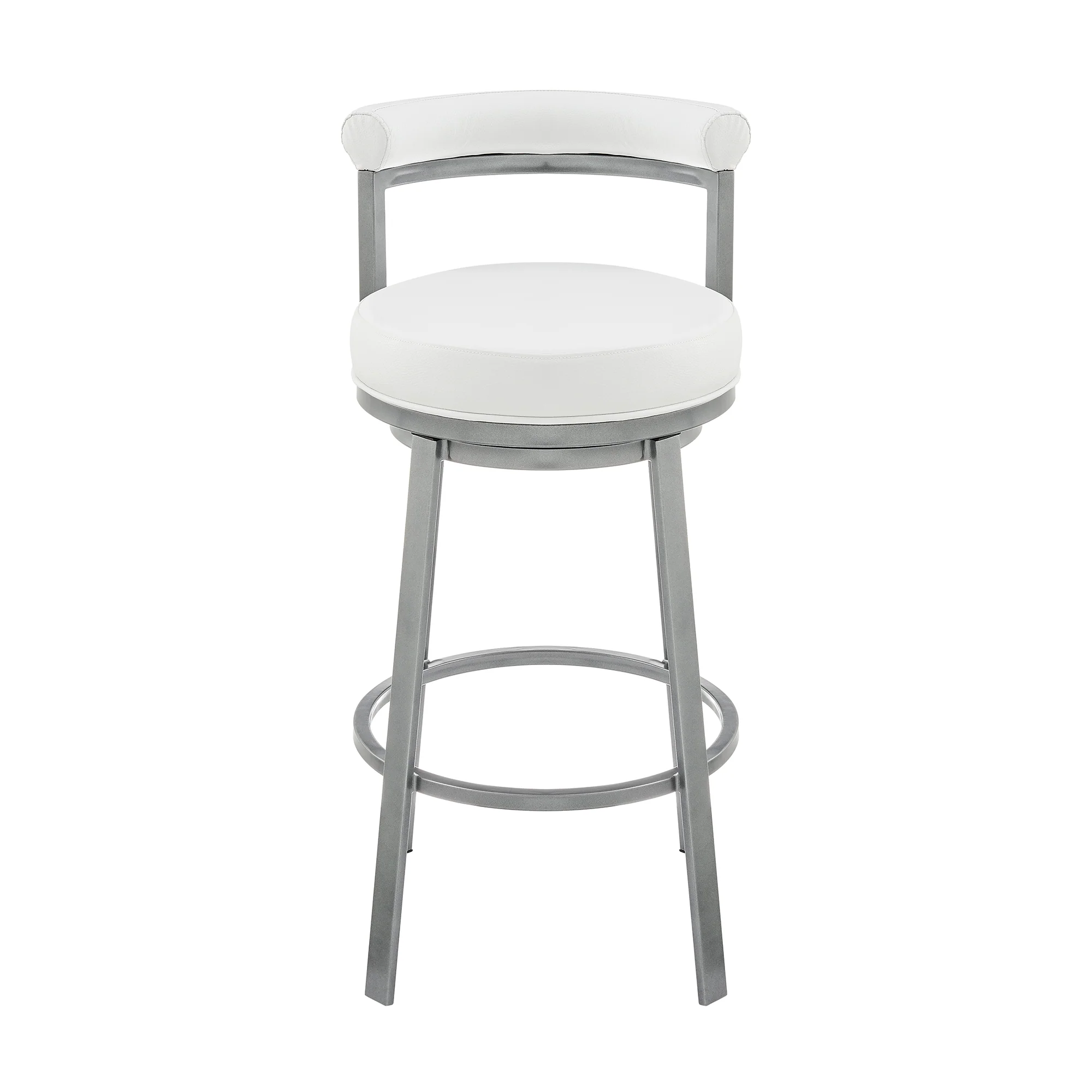 Neura Swivel Counter or Bar Stool in Cloud Finish with White Faux Leather By Armen Living - Image 3