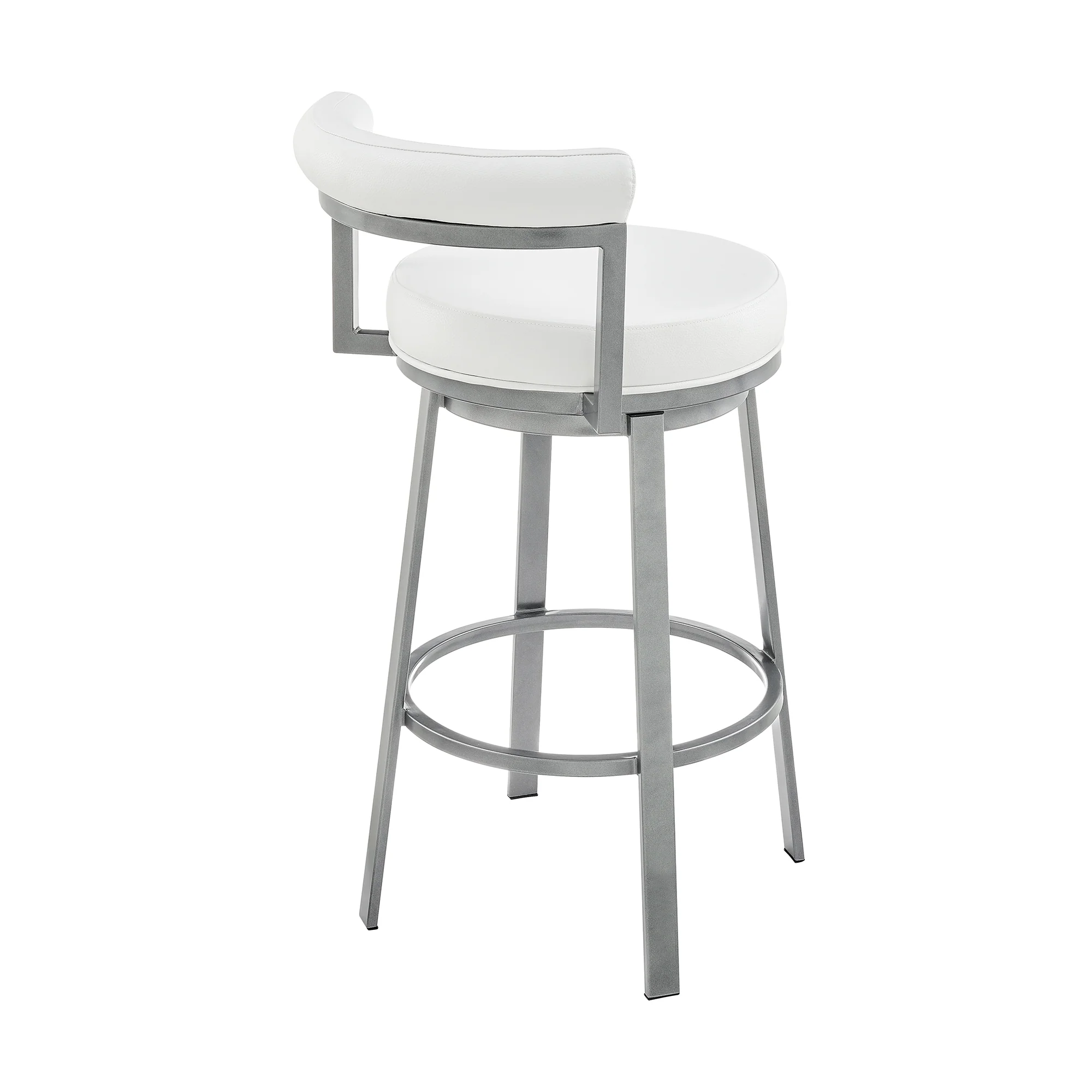Neura Swivel Counter or Bar Stool in Cloud Finish with White Faux Leather By Armen Living - Image 5