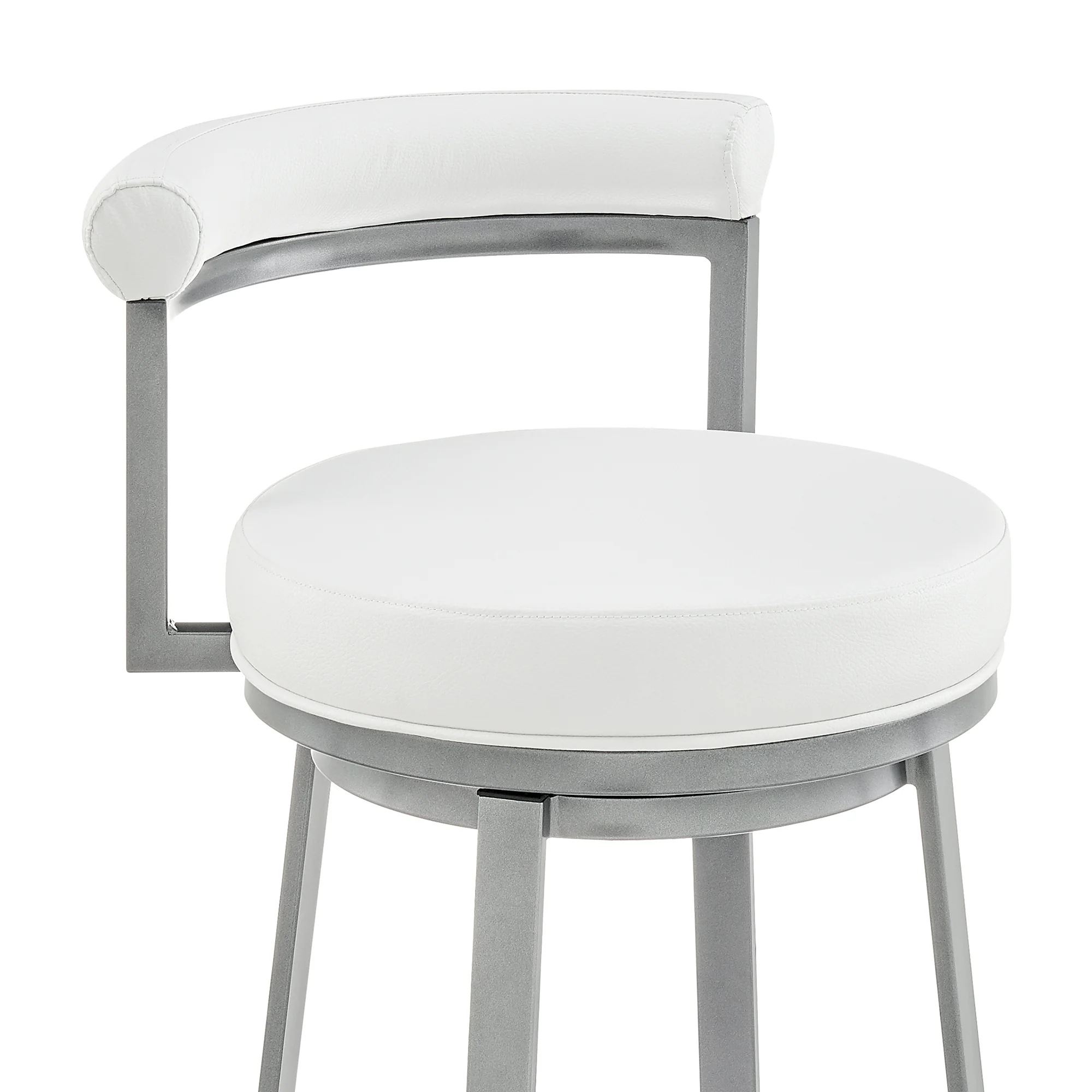 Neura Swivel Counter or Bar Stool in Cloud Finish with White Faux Leather By Armen Living - Image 7