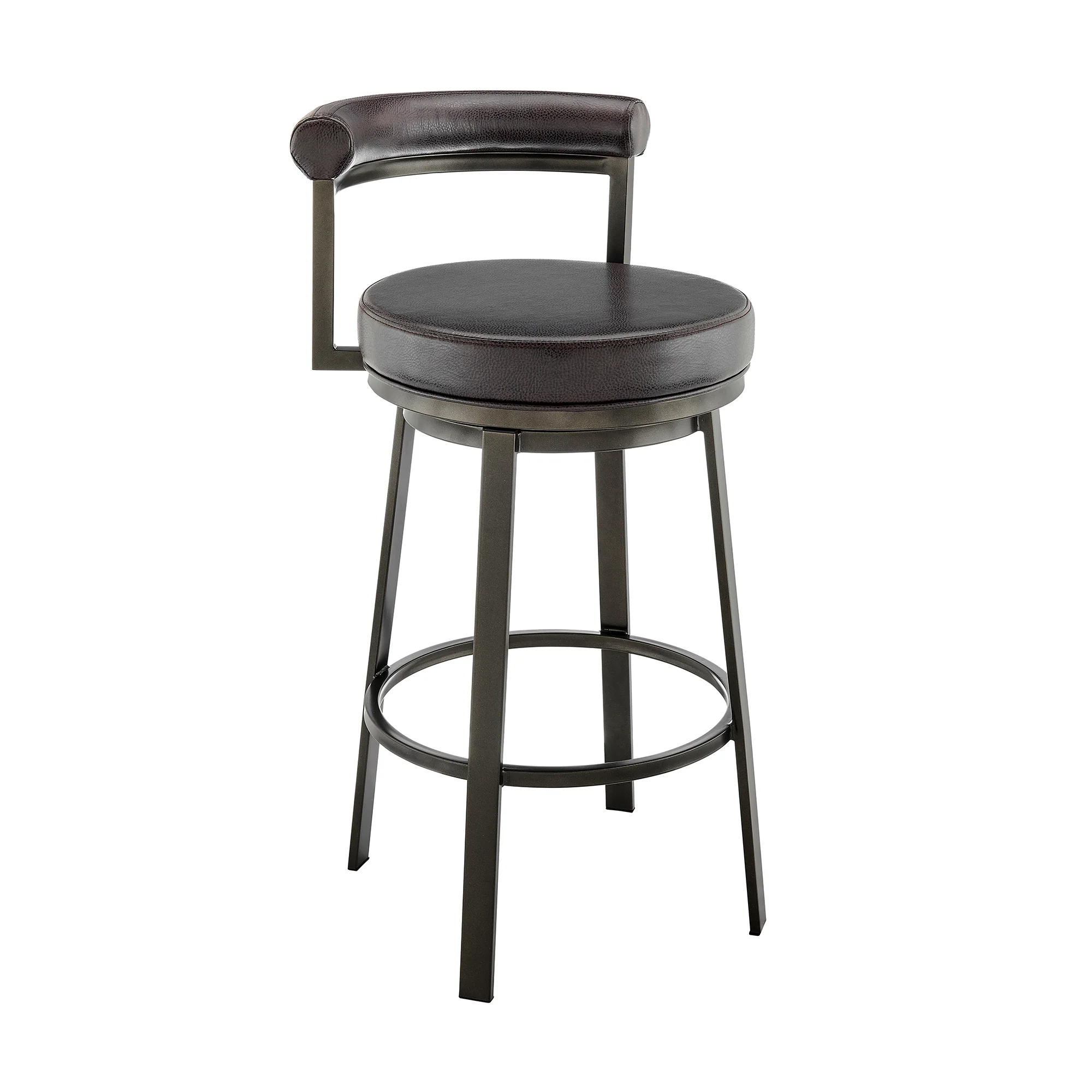 Neura Swivel Counter or Bar Stool in Mocha Finish with Brown Faux Leather By Armen Living - Image 2