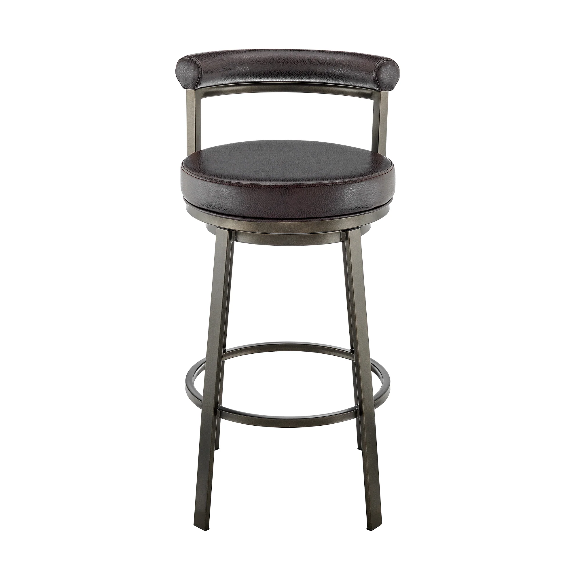 Neura Swivel Counter or Bar Stool in Mocha Finish with Brown Faux Leather By Armen Living - Image 3