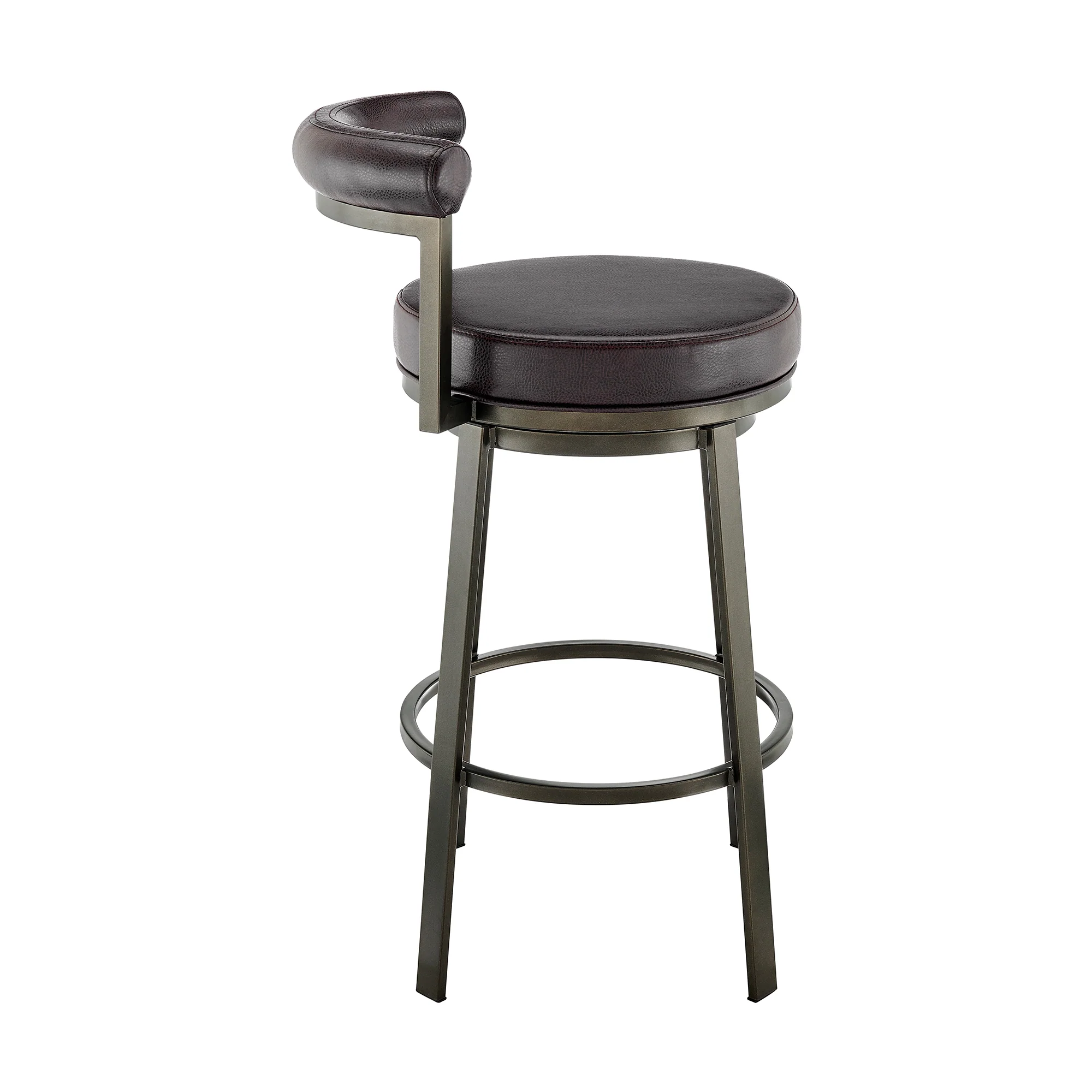 Neura Swivel Counter or Bar Stool in Mocha Finish with Brown Faux Leather By Armen Living - Image 4