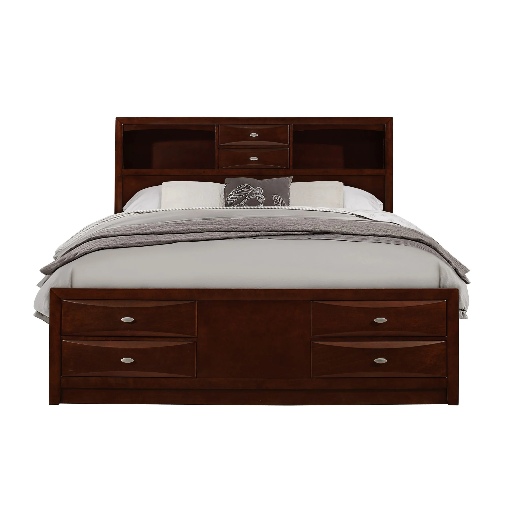 New Merlot Veneer Full Bed With Bookcase Headboard 10 Drawers By Homeroots - Image 2