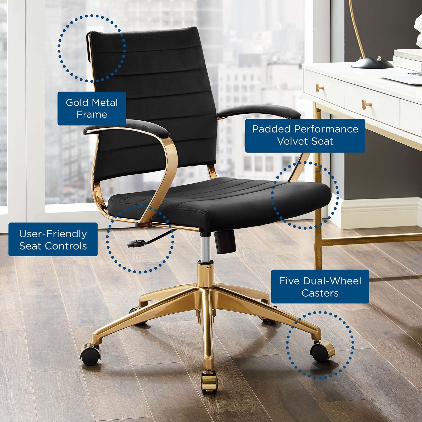 Modway Jive Mid Back Performance Velvet Office Chair - EEI-4281 - Image 2