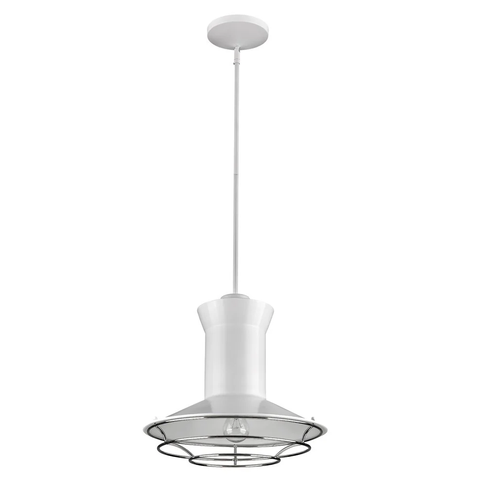 Newport 1-Light White Pendant With Polished Nickel Louver By Homeroots - Image 2