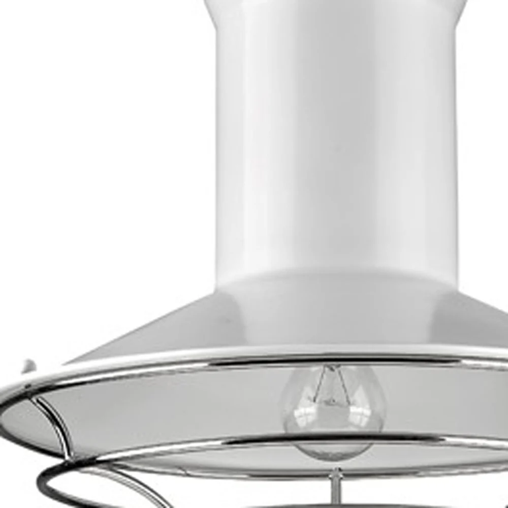 Newport 1-Light White Pendant With Polished Nickel Louver By Homeroots - Image 4