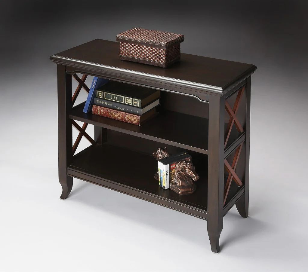 Newport Black & Cherry Low Bookcase By Homeroots - Image 2