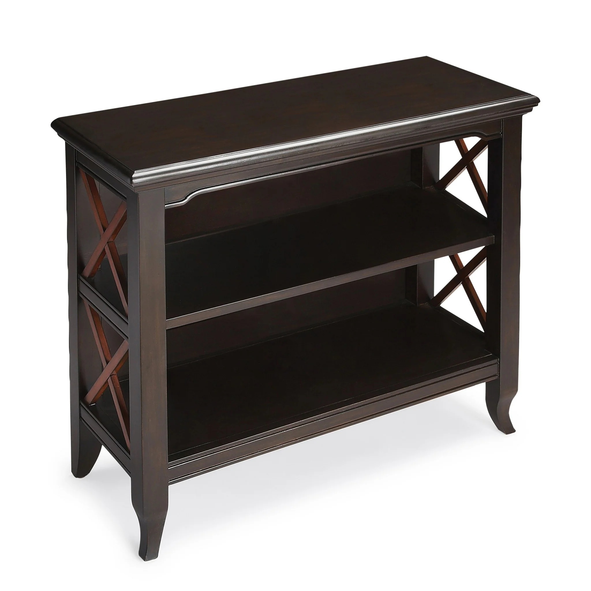 Newport Black & Cherry Low Bookcase By Homeroots - Image 3