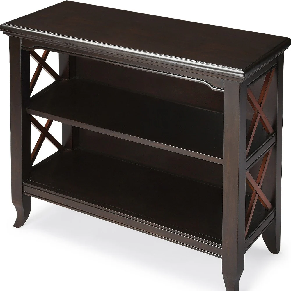 Newport Black & Cherry Low Bookcase By Homeroots - Image 4