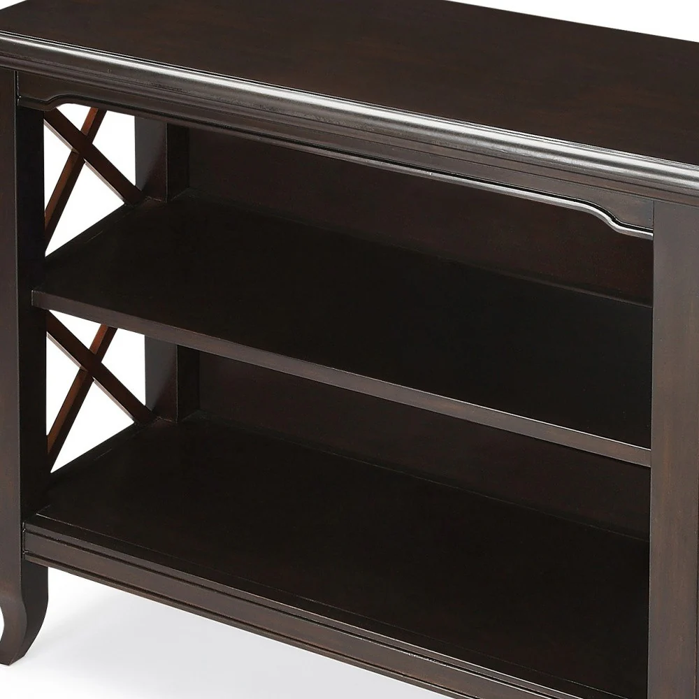Newport Black & Cherry Low Bookcase By Homeroots - Image 5