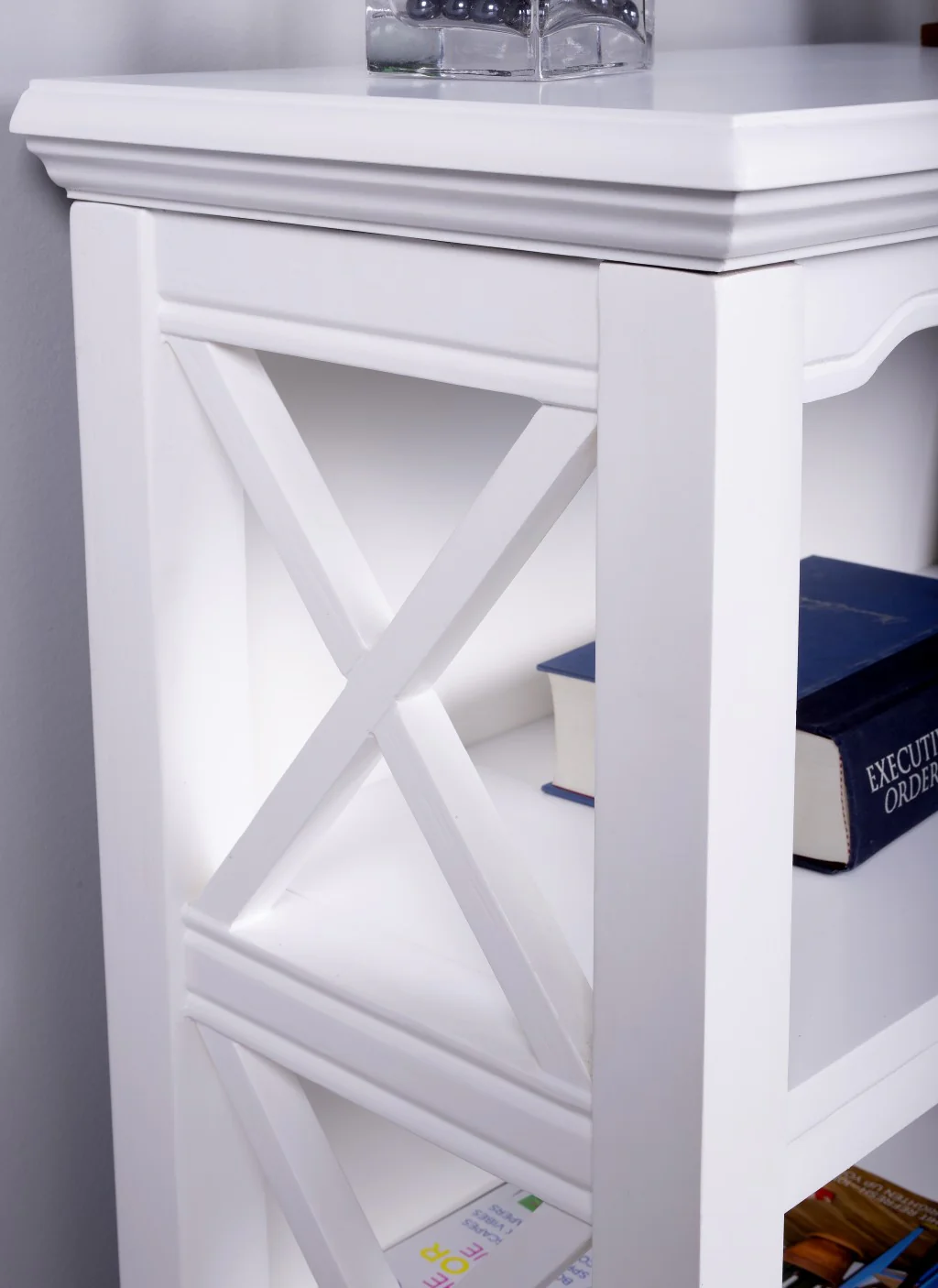 Newport Glossy White Low Bookcase By Homeroots - Image 4