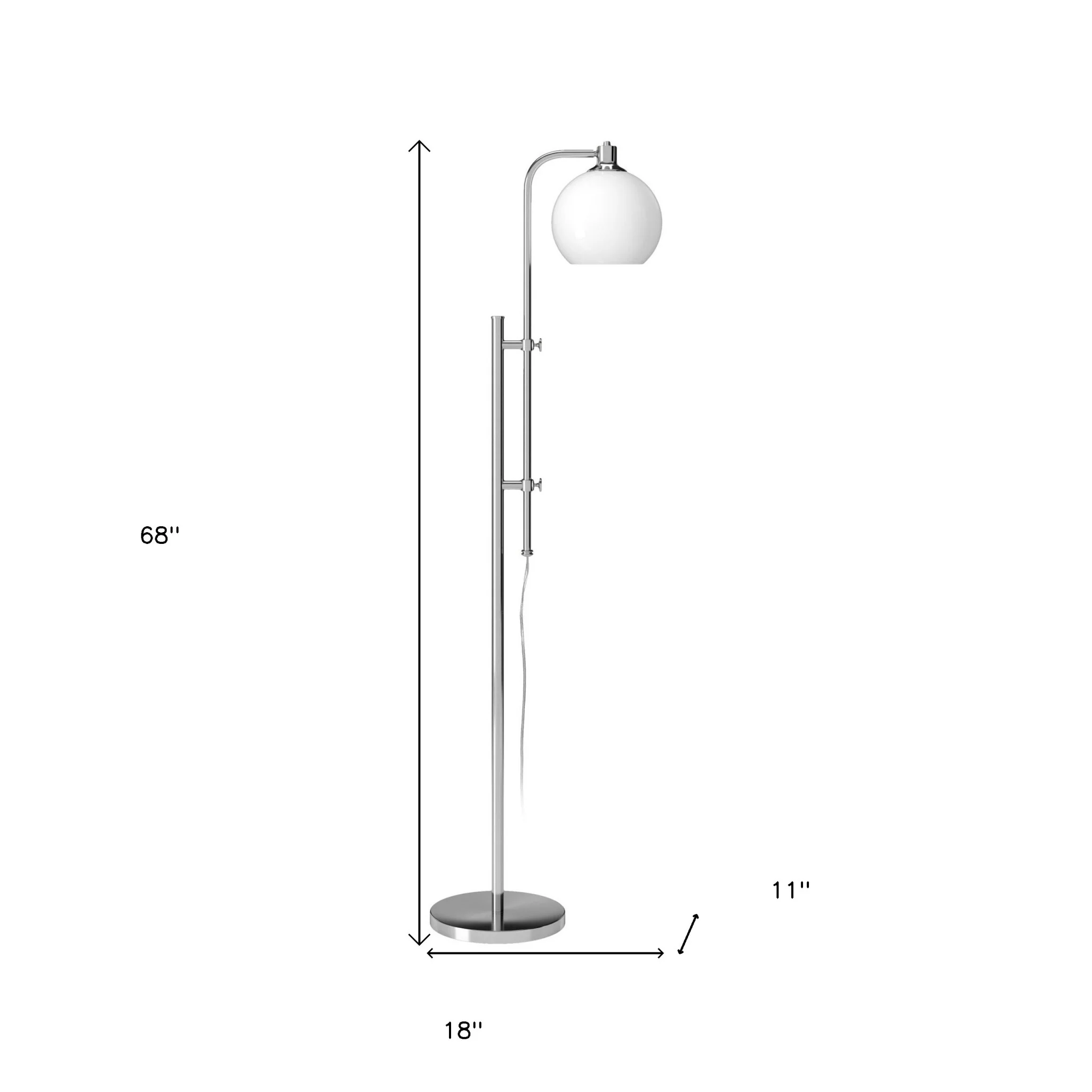 Nickel Adjustable Reading Floor Lamp With White Frosted Glass Globe Shade By Homeroots - Image 4