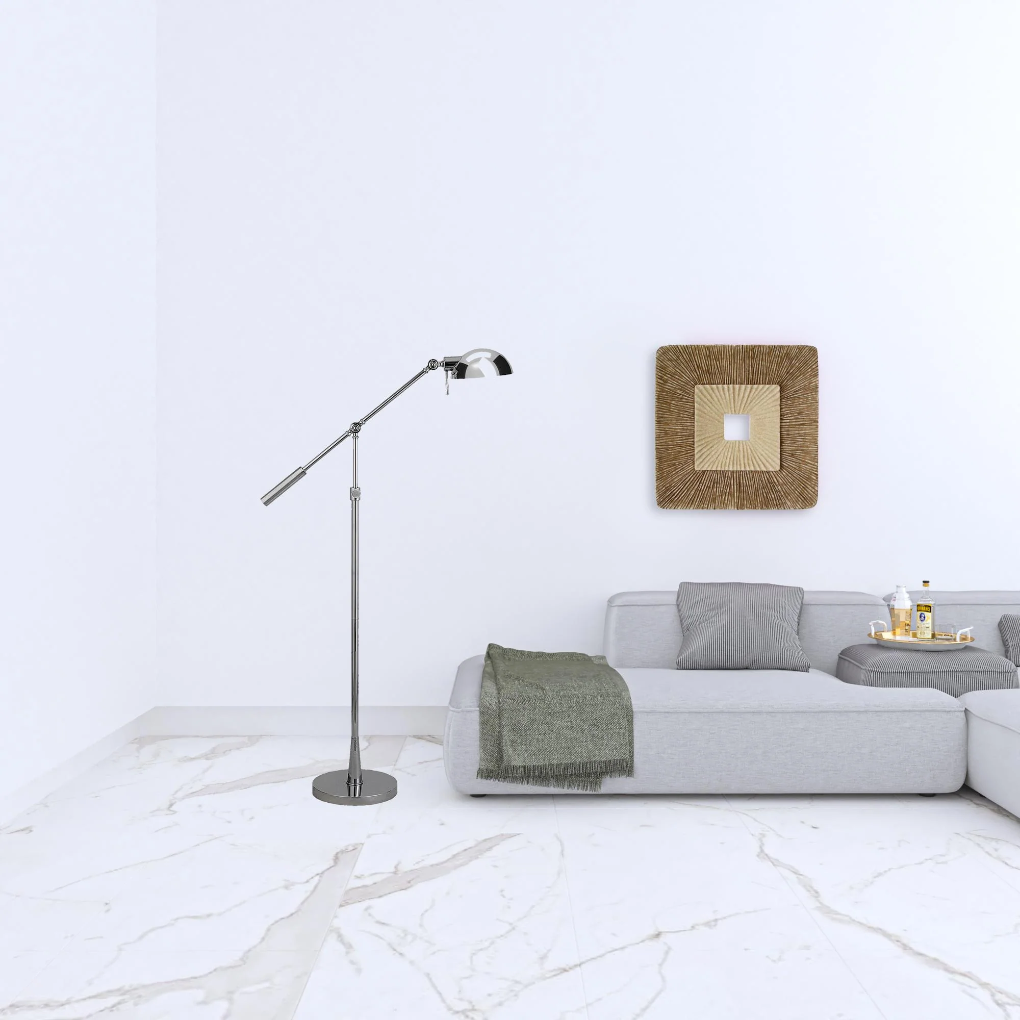 Nickel Adjustable Swing Arm Floor Lamp With Nickel No Pattern Cone Shade By Homeroots - Image 3