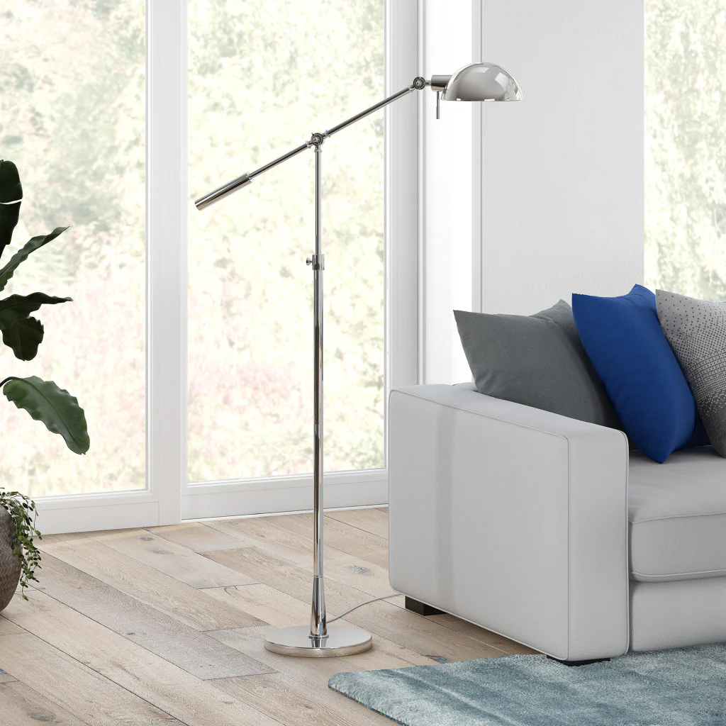Nickel Adjustable Swing Arm Floor Lamp With Nickel No Pattern Cone Shade By Homeroots - Image 5