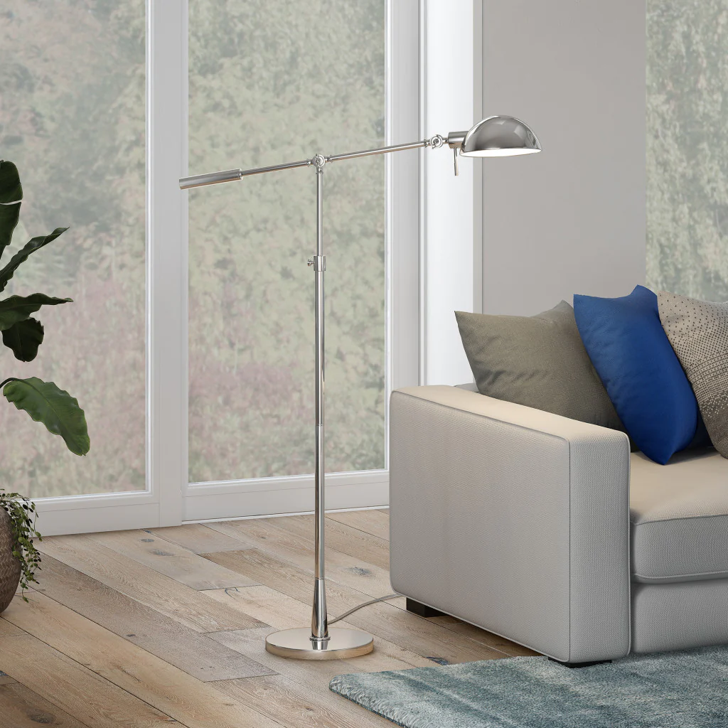 Nickel Adjustable Swing Arm Floor Lamp With Nickel No Pattern Cone Shade By Homeroots - Image 6