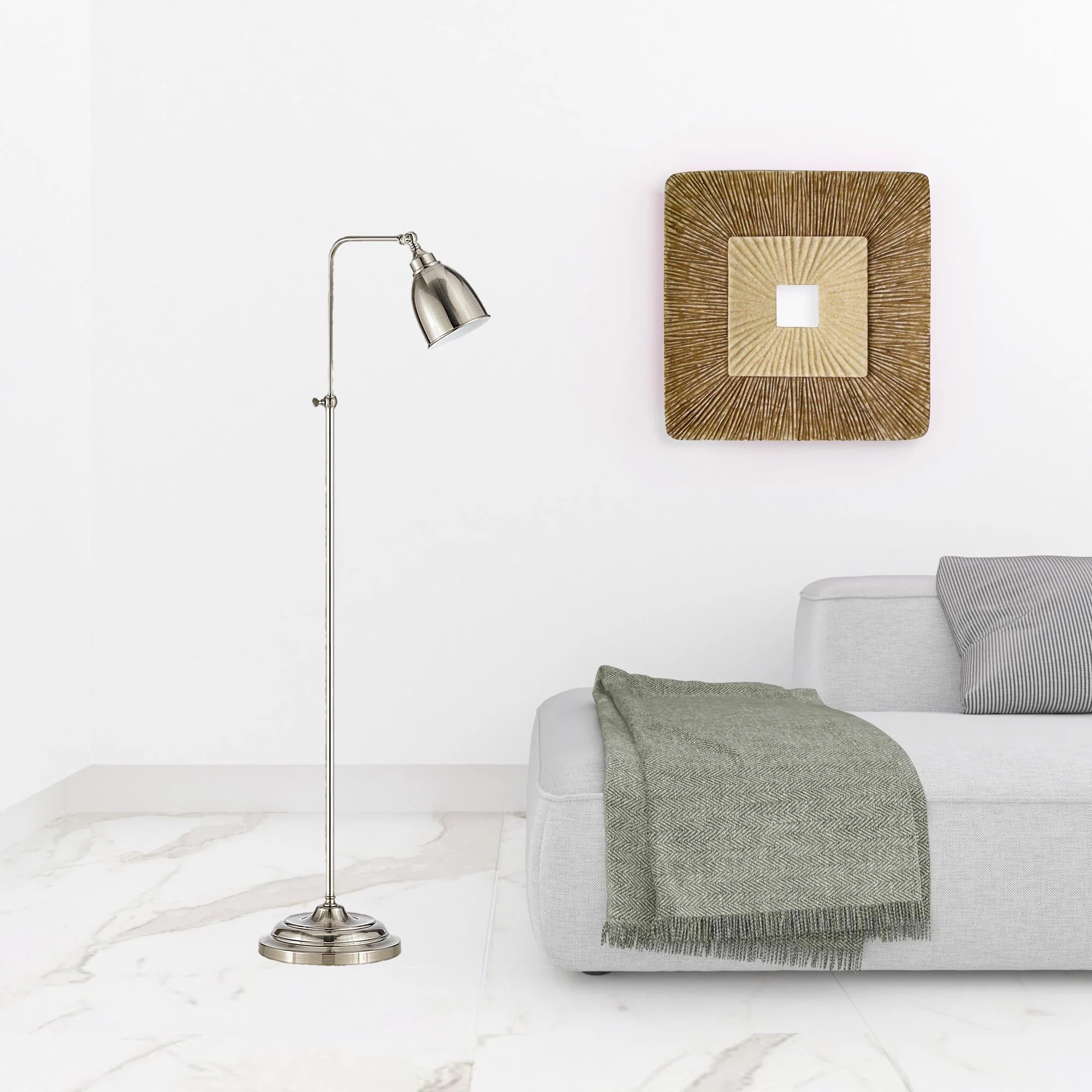 Nickel Adjustable Traditional Shaped Floor Lamp With Nickel Dome Shade By Homeroots - Image 2