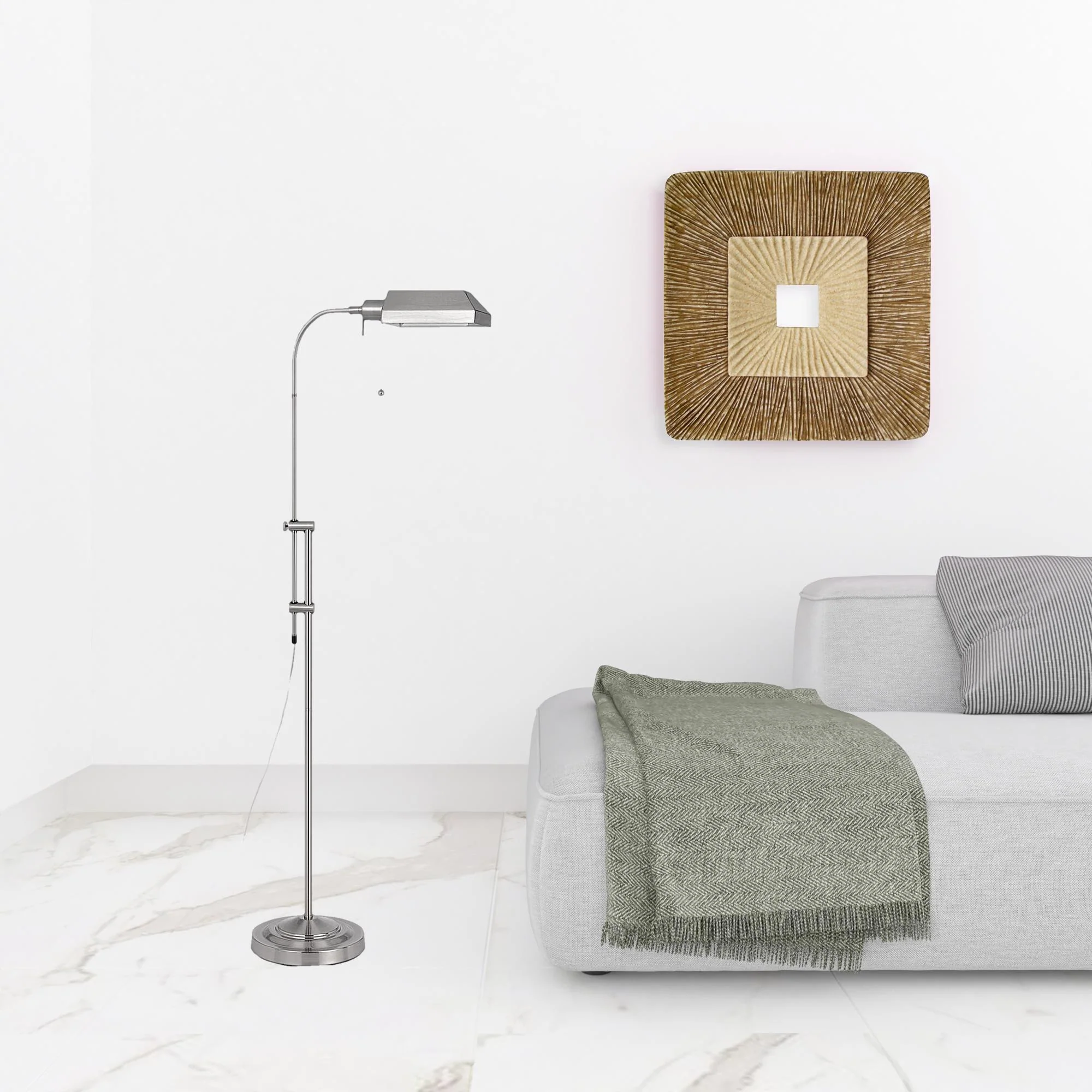 Nickel Adjustable Traditional Shaped Floor Lamp With Nickel Square Shade By Homeroots - Image 3