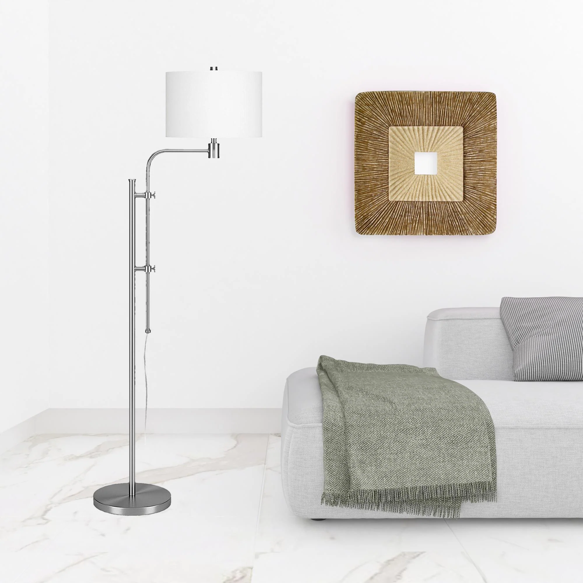 Nickel Adjustable Traditional Shaped Floor Lamp With White Frosted Glass Drum Shade By Homeroots - Image 3