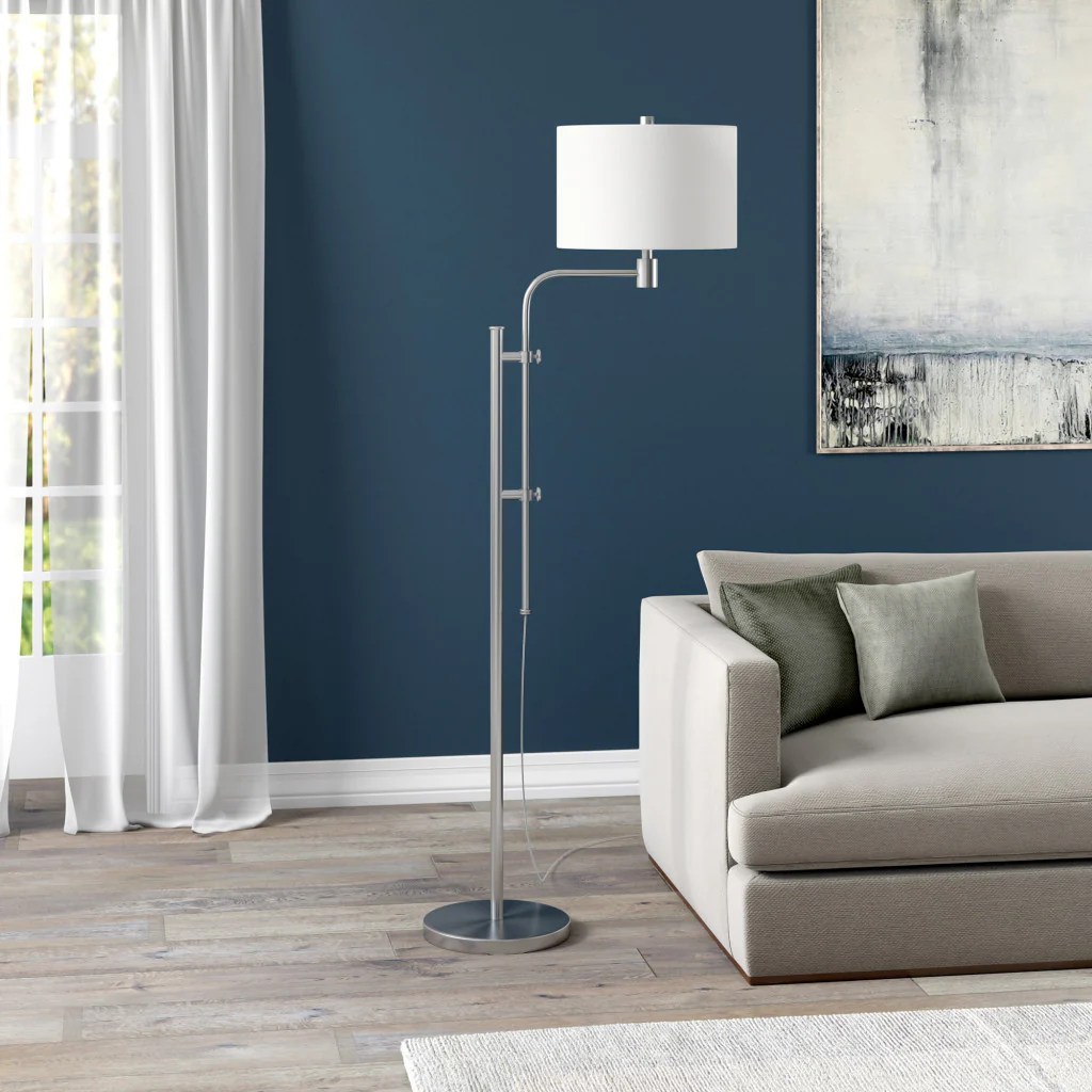 Nickel Adjustable Traditional Shaped Floor Lamp With White Frosted Glass Drum Shade By Homeroots - Image 5