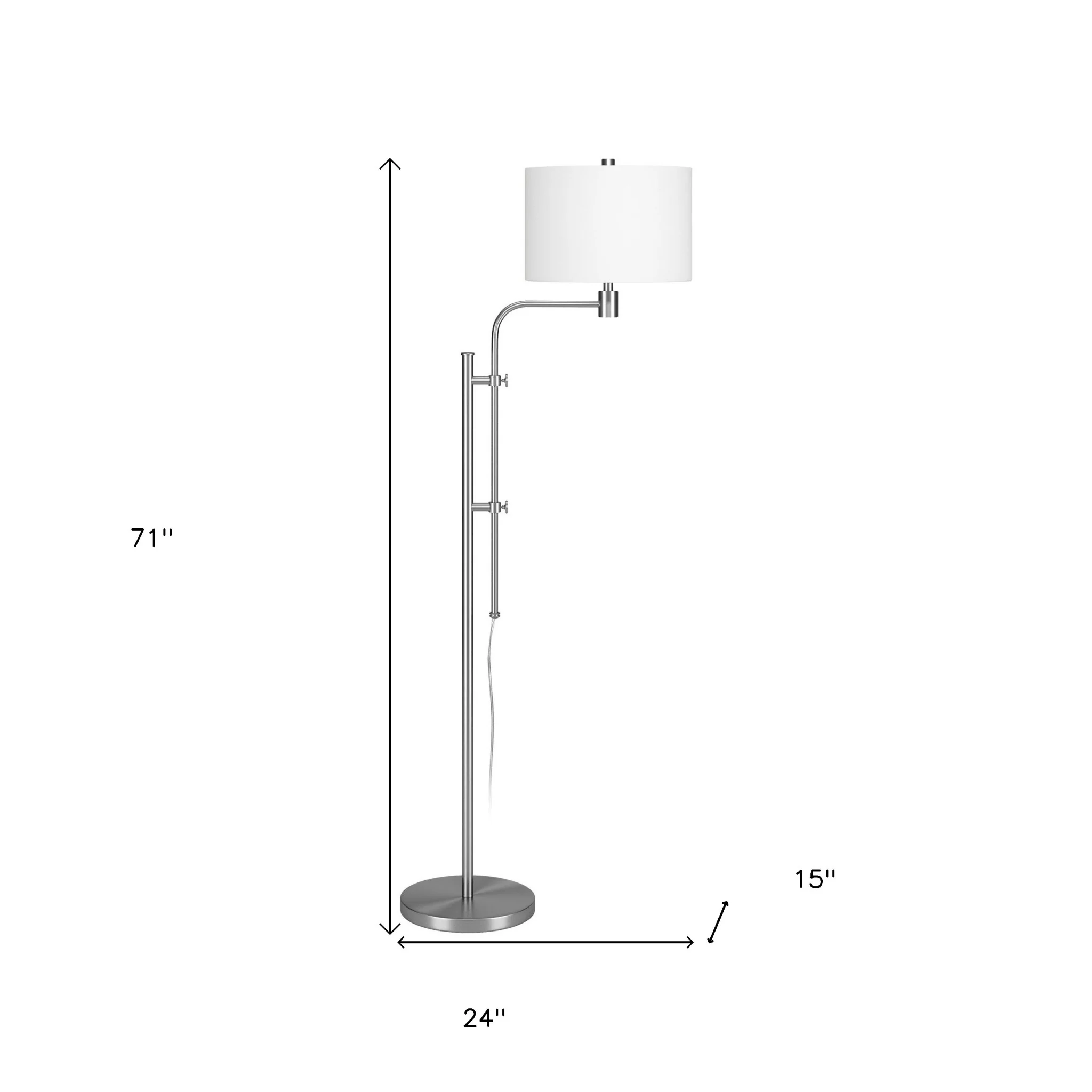 Nickel Adjustable Traditional Shaped Floor Lamp With White Frosted Glass Drum Shade By Homeroots - Image 6