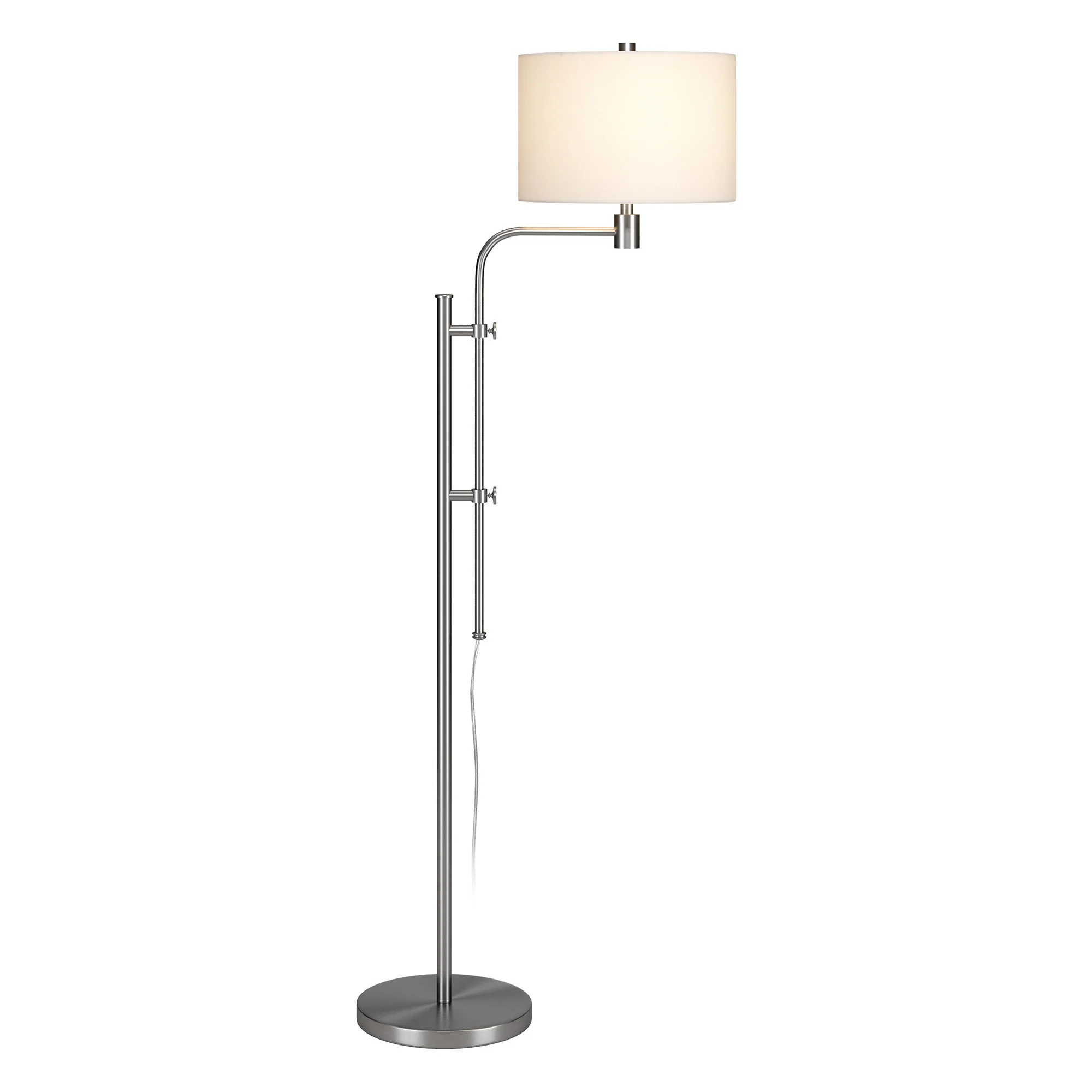 Nickel Adjustable Traditional Shaped Floor Lamp With White Frosted Glass Drum Shade By Homeroots - Image 7