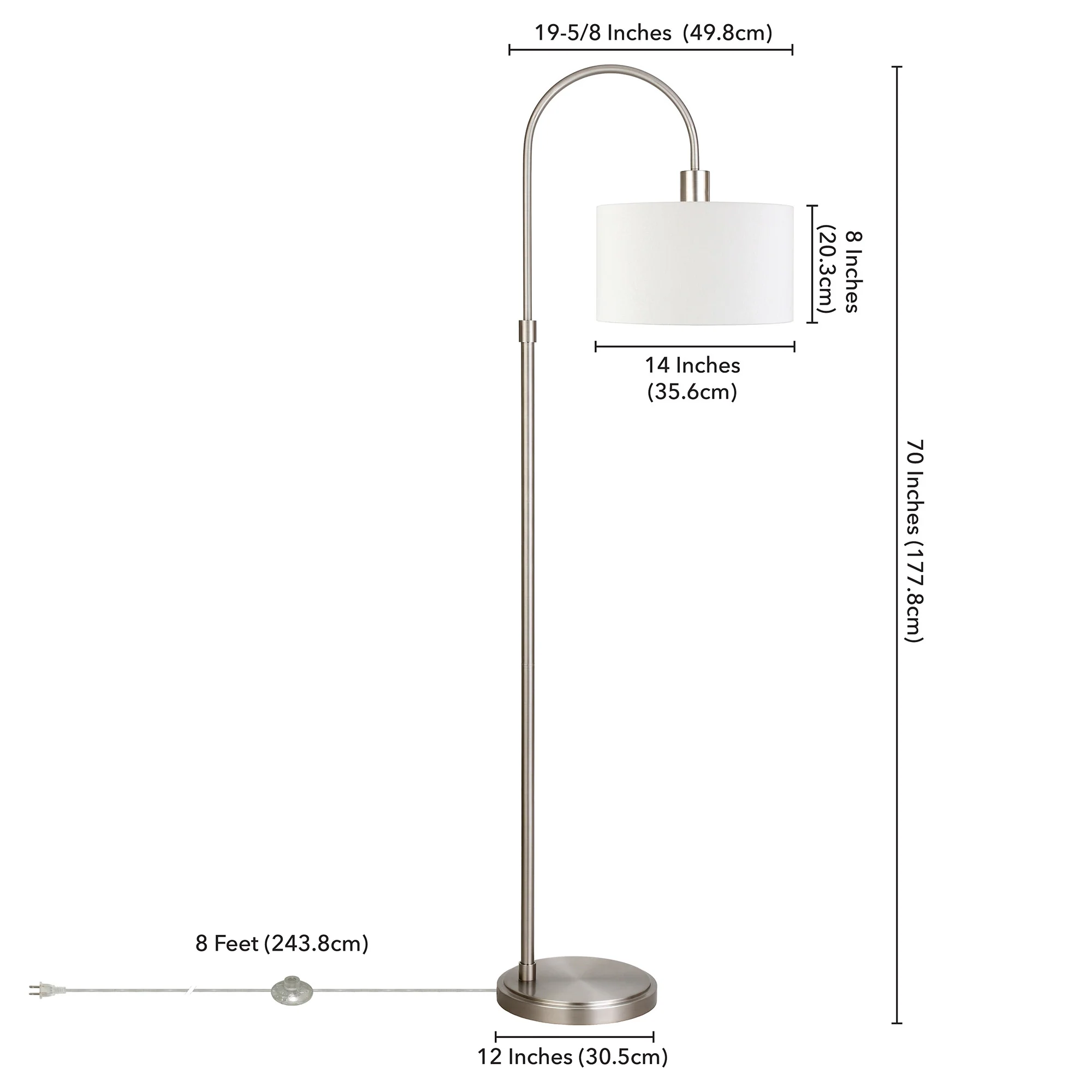 Nickel Arched Floor Lamp With White Frosted Glass Drum Shade By Homeroots - Image 6