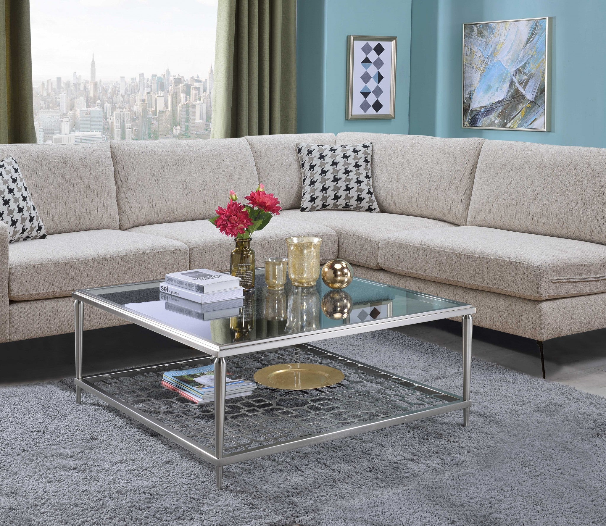 Nickel & Clear Glass Coffee Table By Homeroots - Image 3