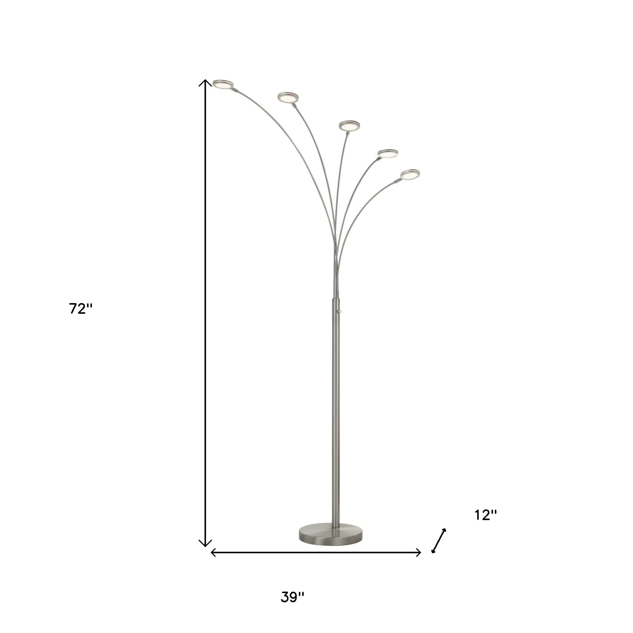 Nickel Five Light Led Arc Floor Lamp By Homeroots - Image 6