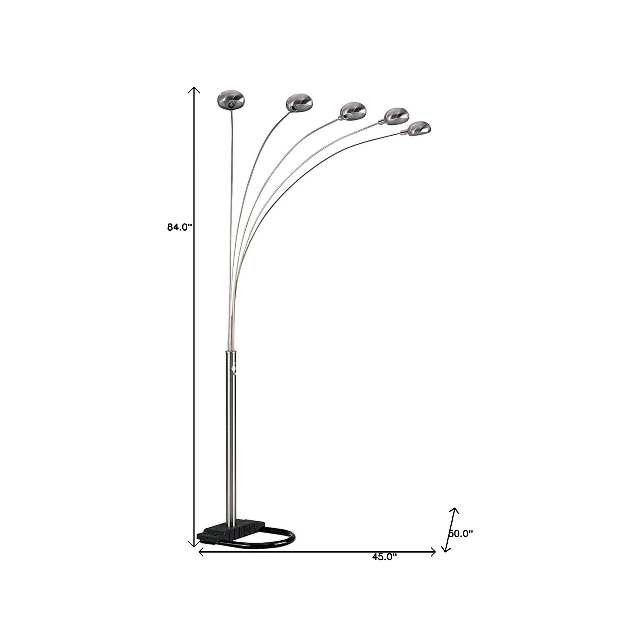 Nickel Five Lights Arc Floor Lamp With Nickel Dome Shade By Homeroots - Image 6