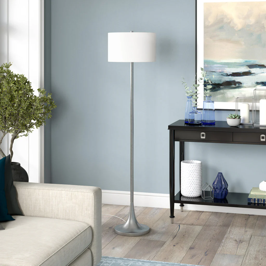 Nickel Floor Lamp With White Fabric Drum Shade By Homeroots - Image 5