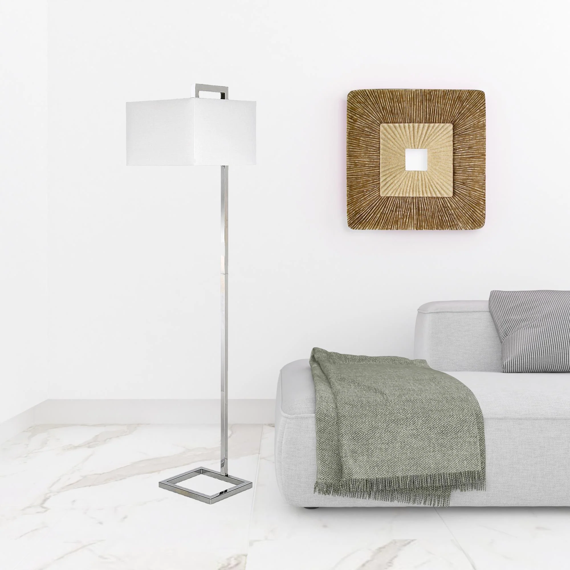 Nickel Floor Lamp With White Frosted Glass Rectangular Shade By Homeroots - Image 3