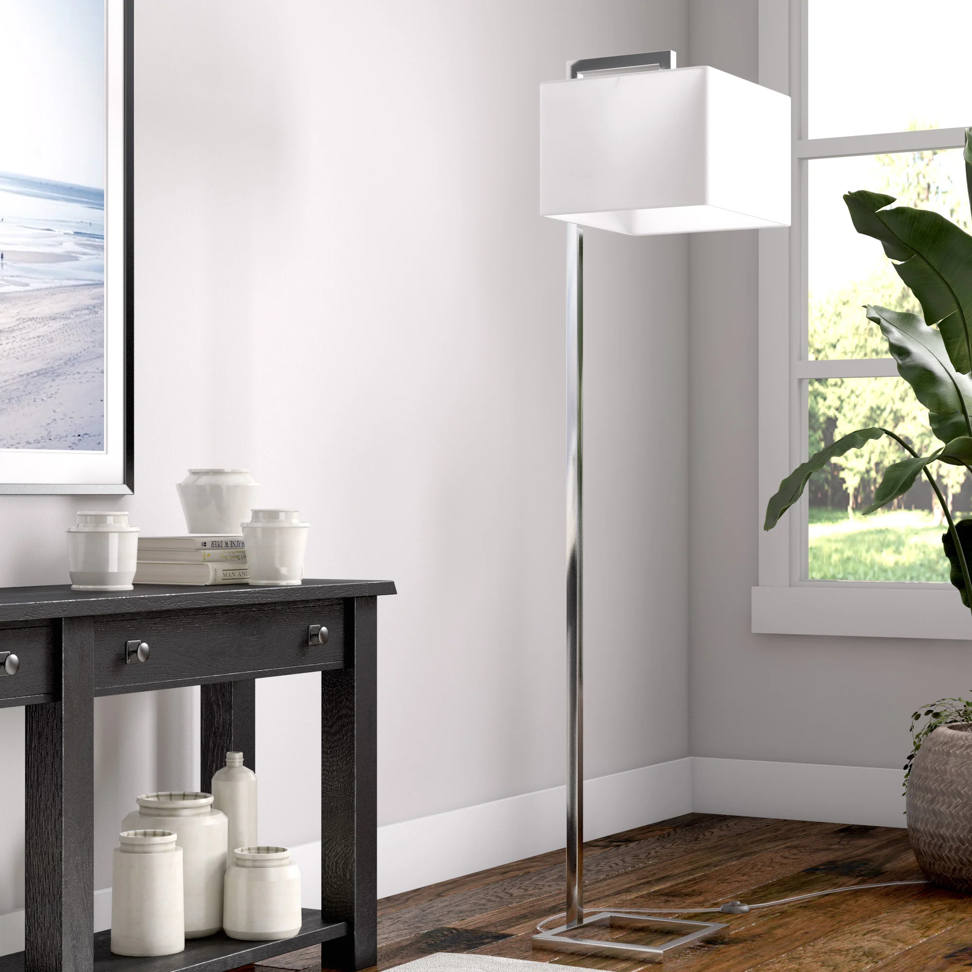 Nickel Floor Lamp With White Frosted Glass Rectangular Shade By Homeroots - Image 5