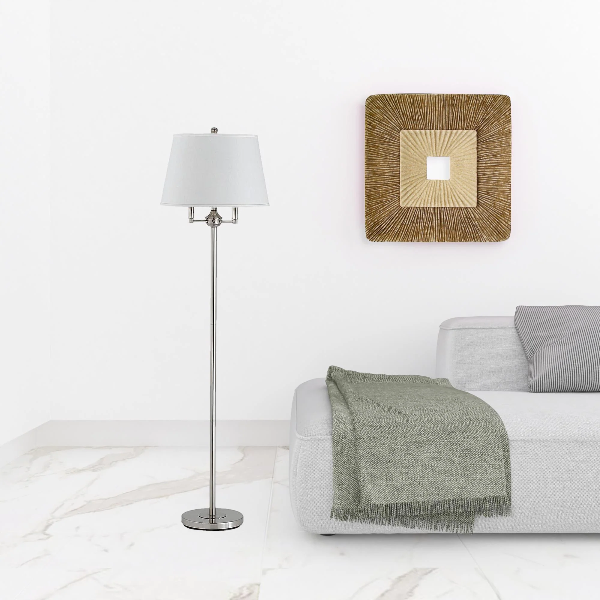 Nickel Four Light Traditional Shaped Floor Lamp With White Square Shade By Homeroots - Image 2