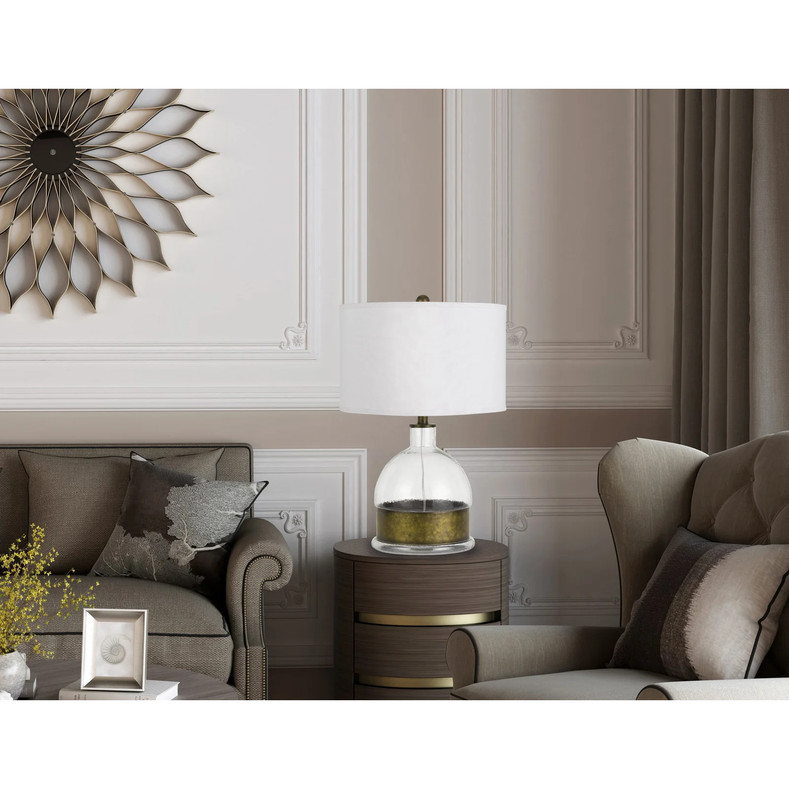 Nickel Glass Globe Table Lamp With White Drum Shade By Homeroots - Image 2