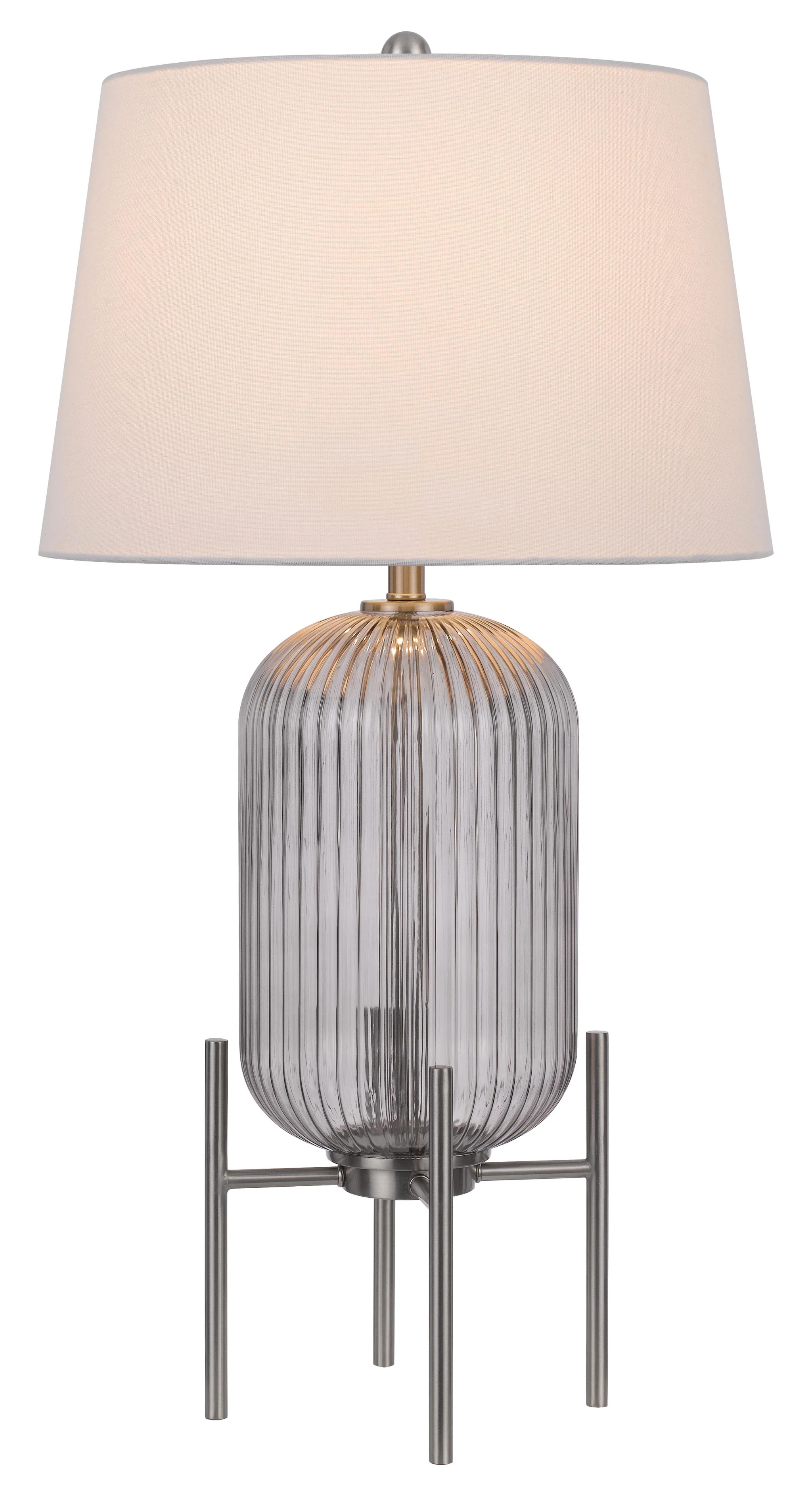 Nickel Glass Round Table Lamp With White Empire Shade By Homeroots - Image 2