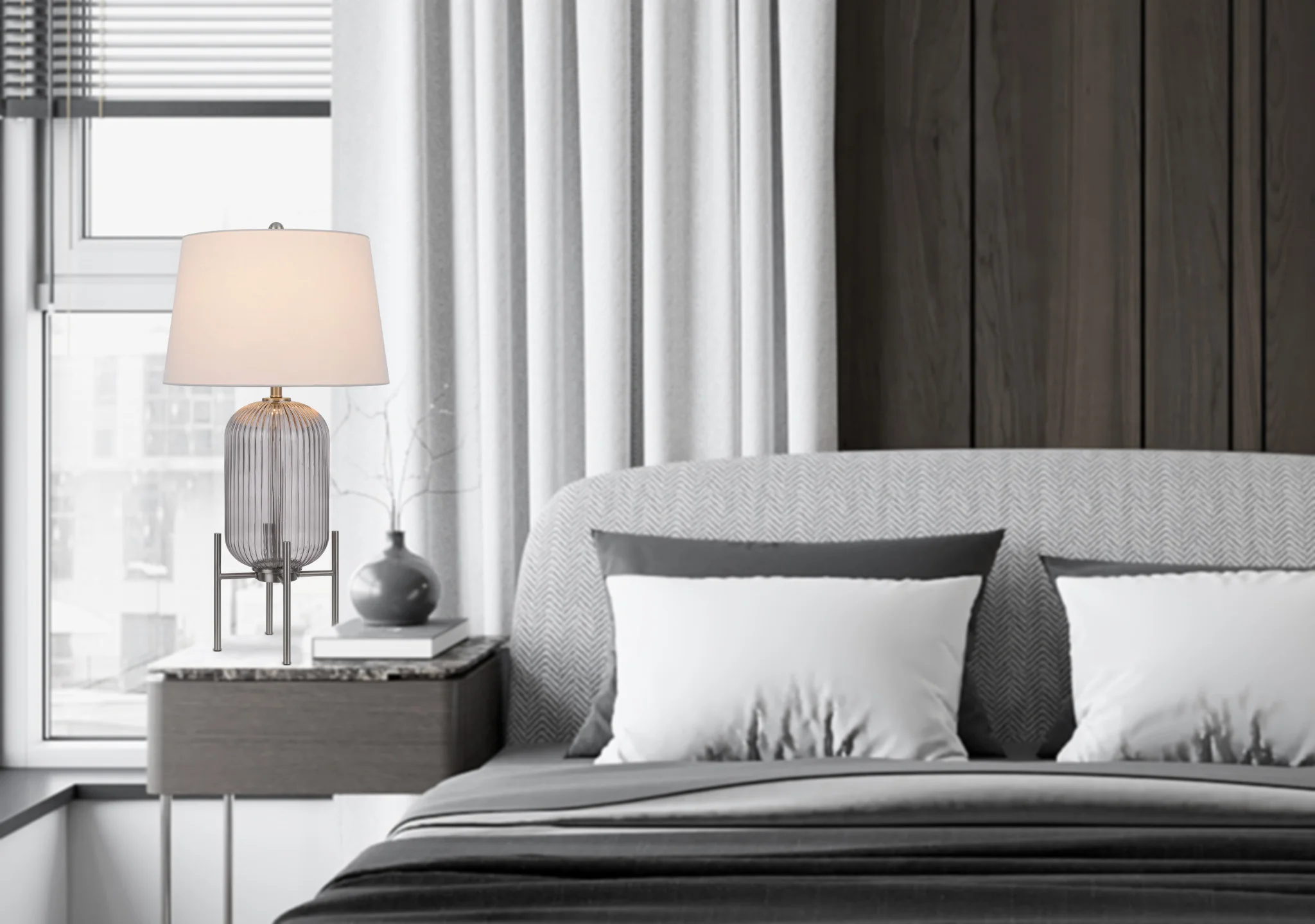 Nickel Glass Round Table Lamp With White Empire Shade By Homeroots - Image 4