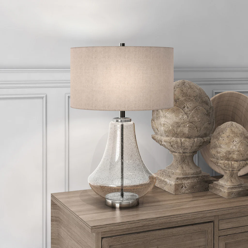 Nickel Glass Table Lamp With Flax Drum Shade By Homeroots - Image 5