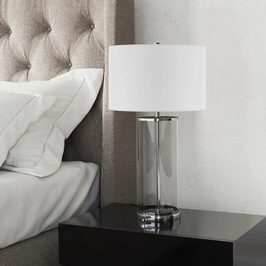 Nickel Glass Table Lamp With White Drum Shade By Homeroots - Image 2