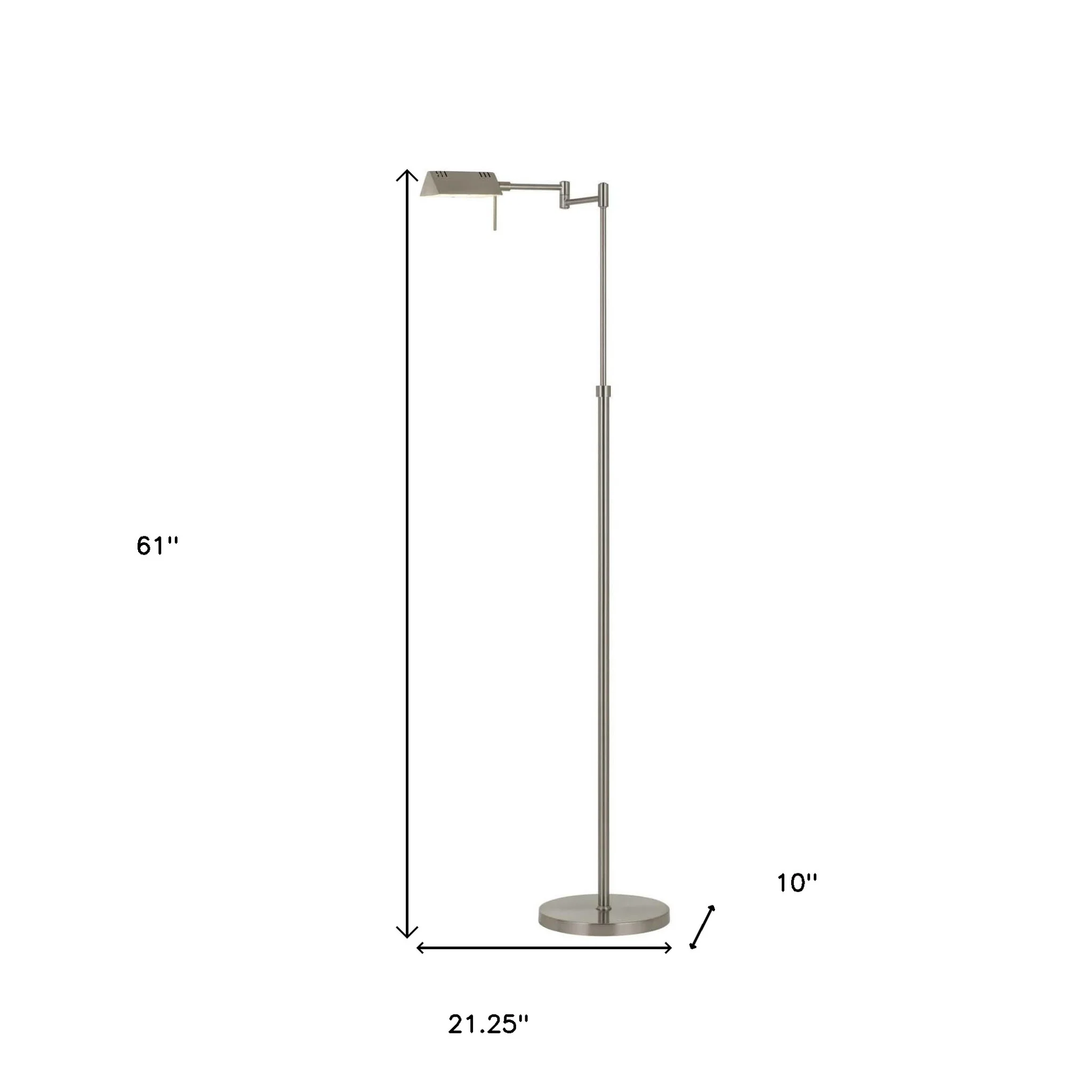 Nickel Metal Adjustable Swing Arm Floor Lamp With Gray Shade By Homeroots - Image 6